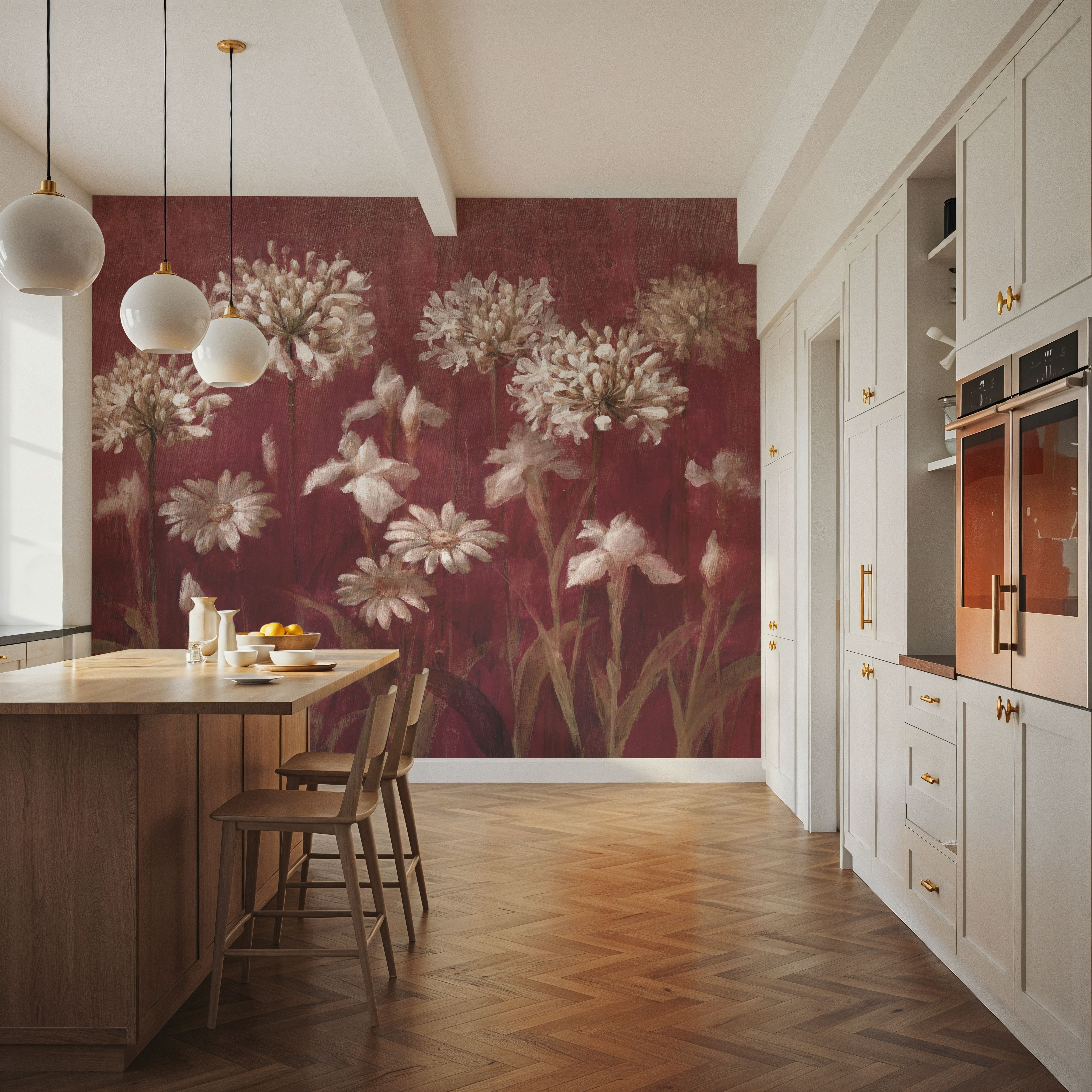 Garden Flowers on Burgundy