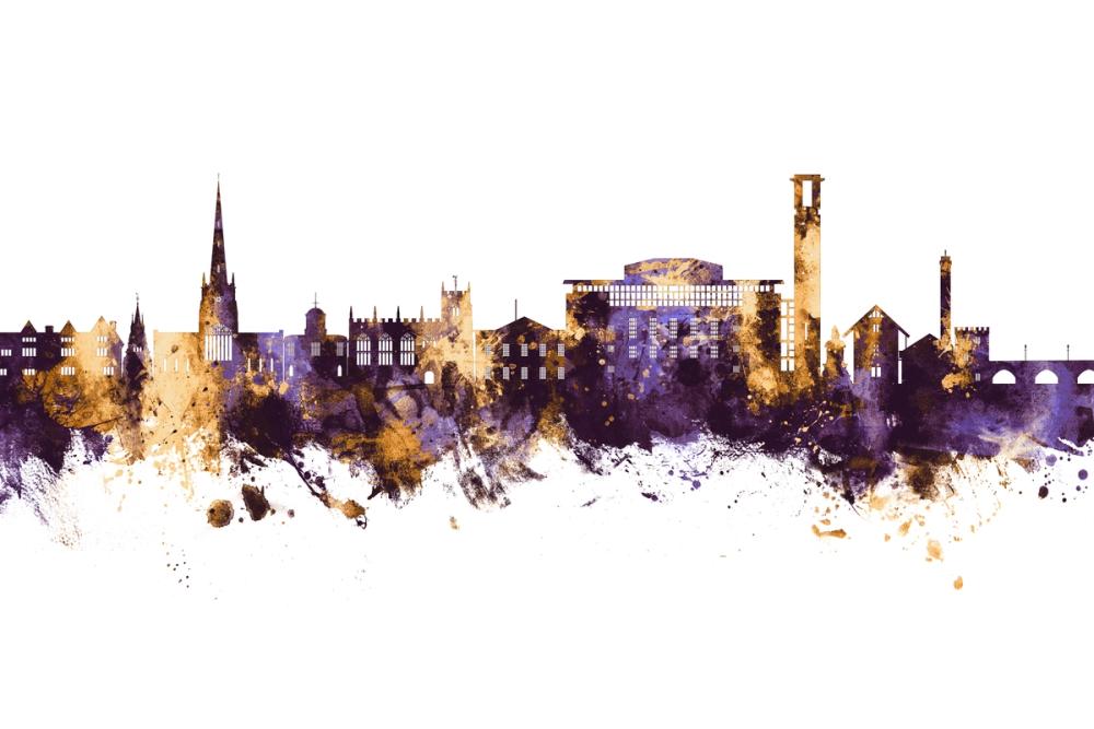 Stratford-upon-Avon England Skyline Purple & Gold