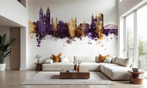Magdeburg Germany Skyline Purple & Gold