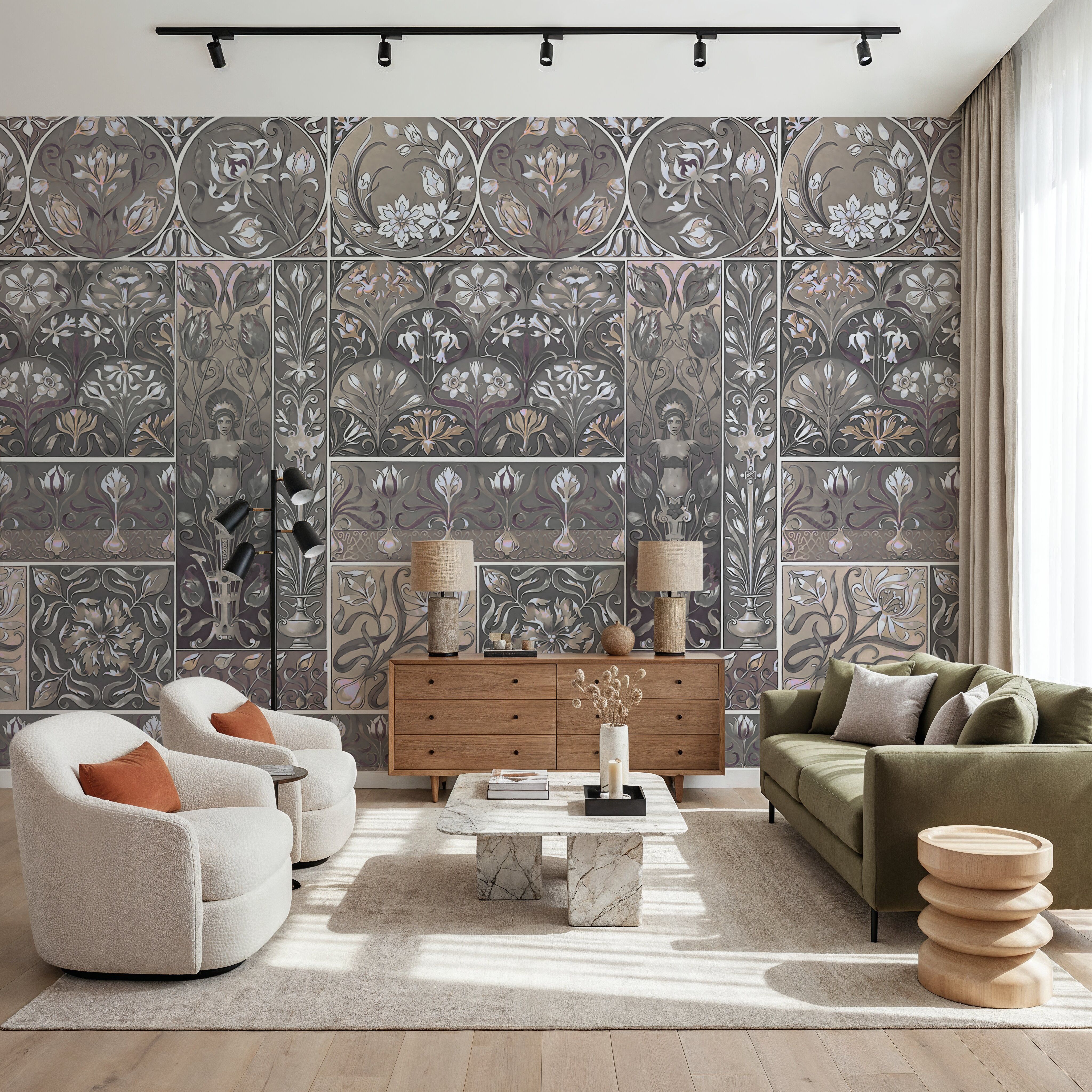 Art Deco Floral Wall Beige