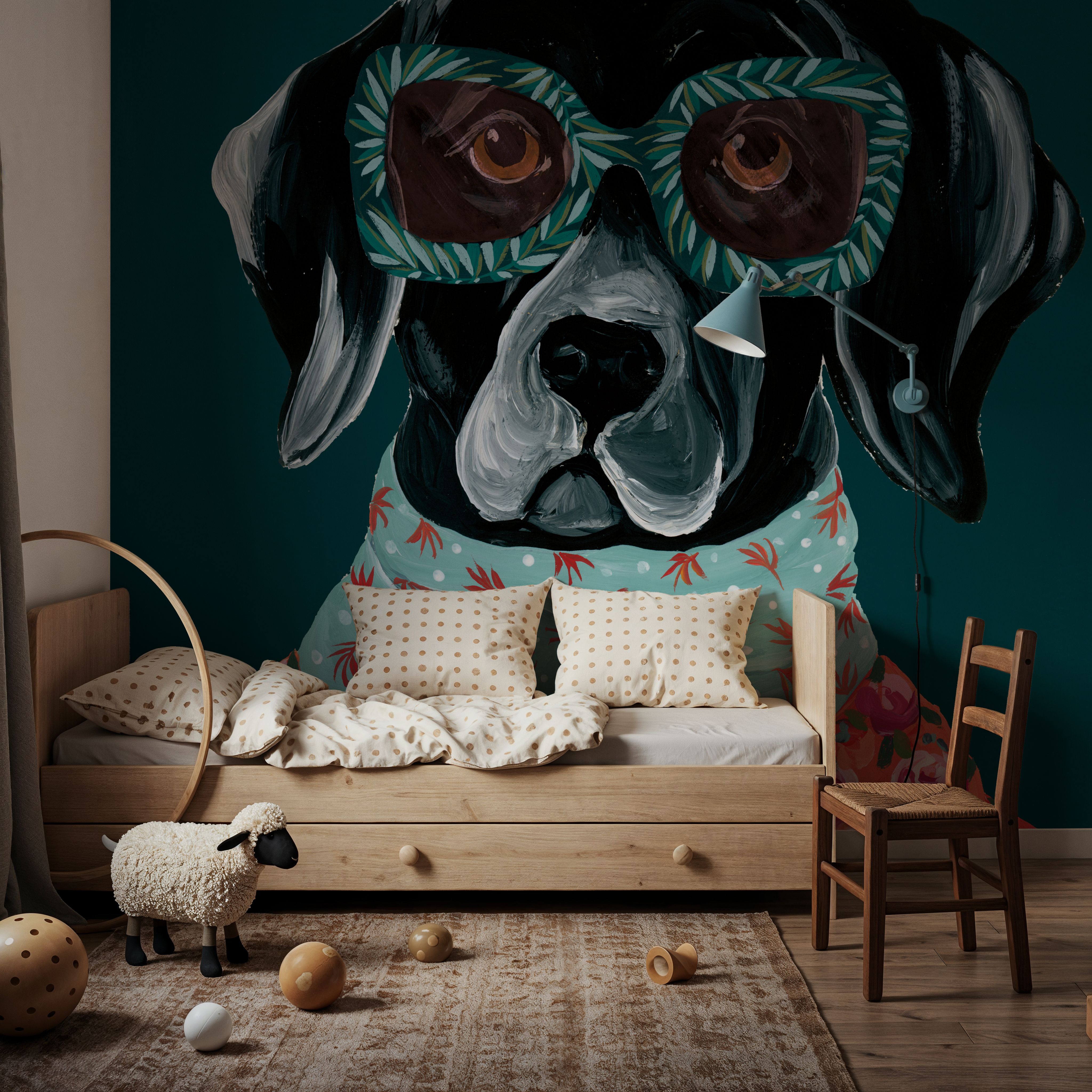 Wall Mural - Dashing Labrador - Pets Animals mural wallpaper - Dining Room - Wallism US - Premium, Textured or Peel & Stick