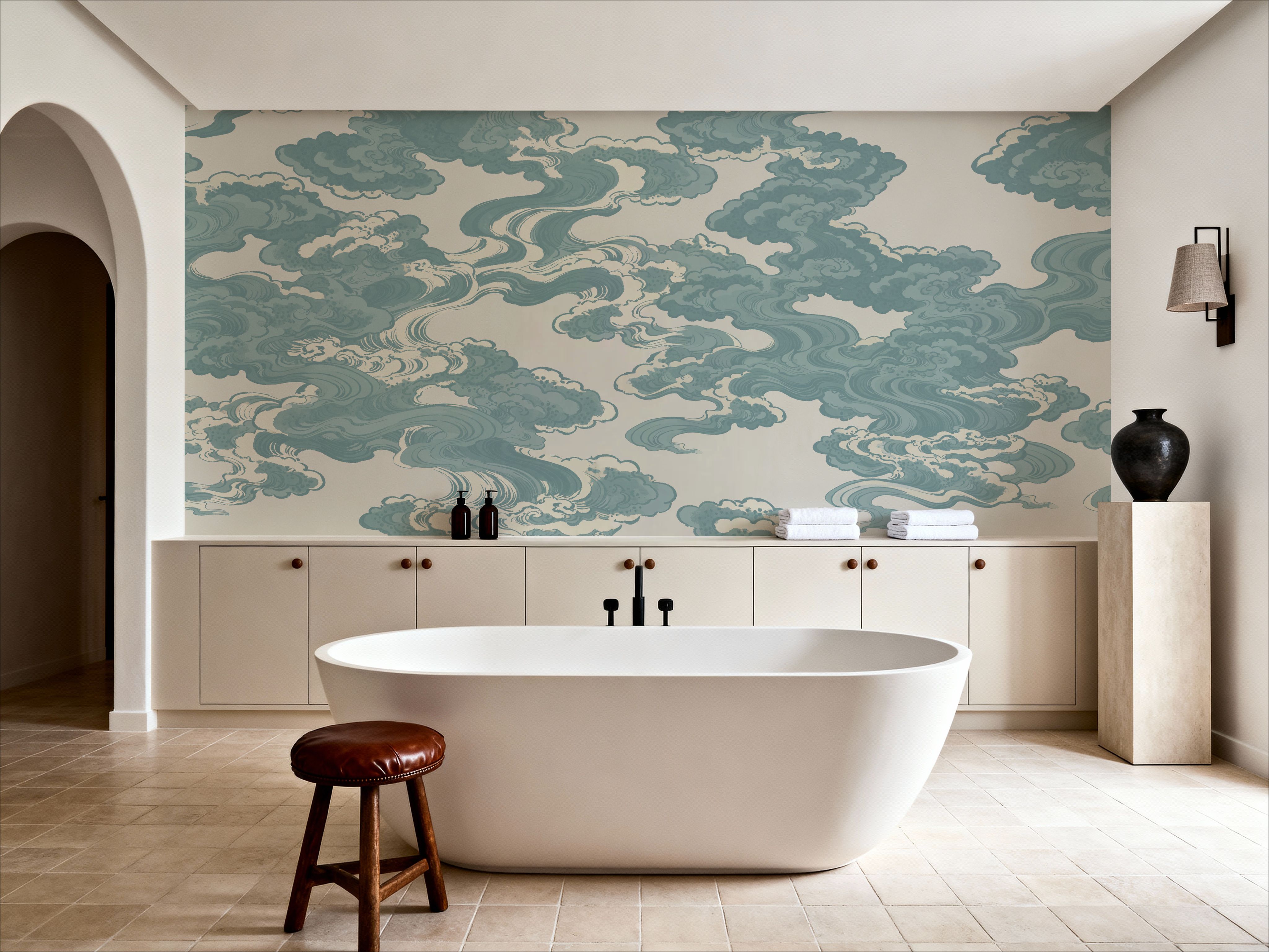 Ukiyo-e Clouds, Soft Teal