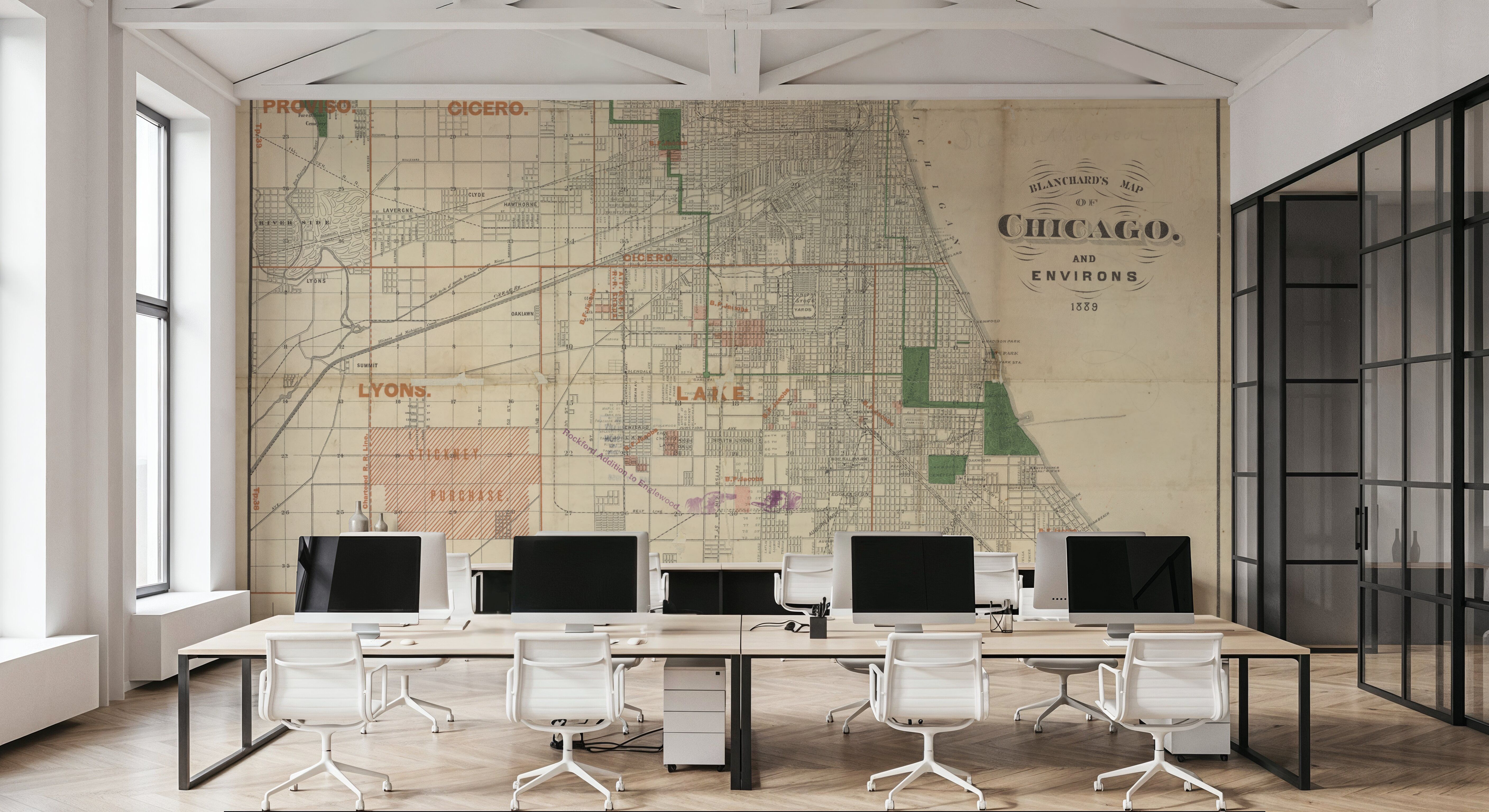 Chicago 1889 Map, Wallpaper