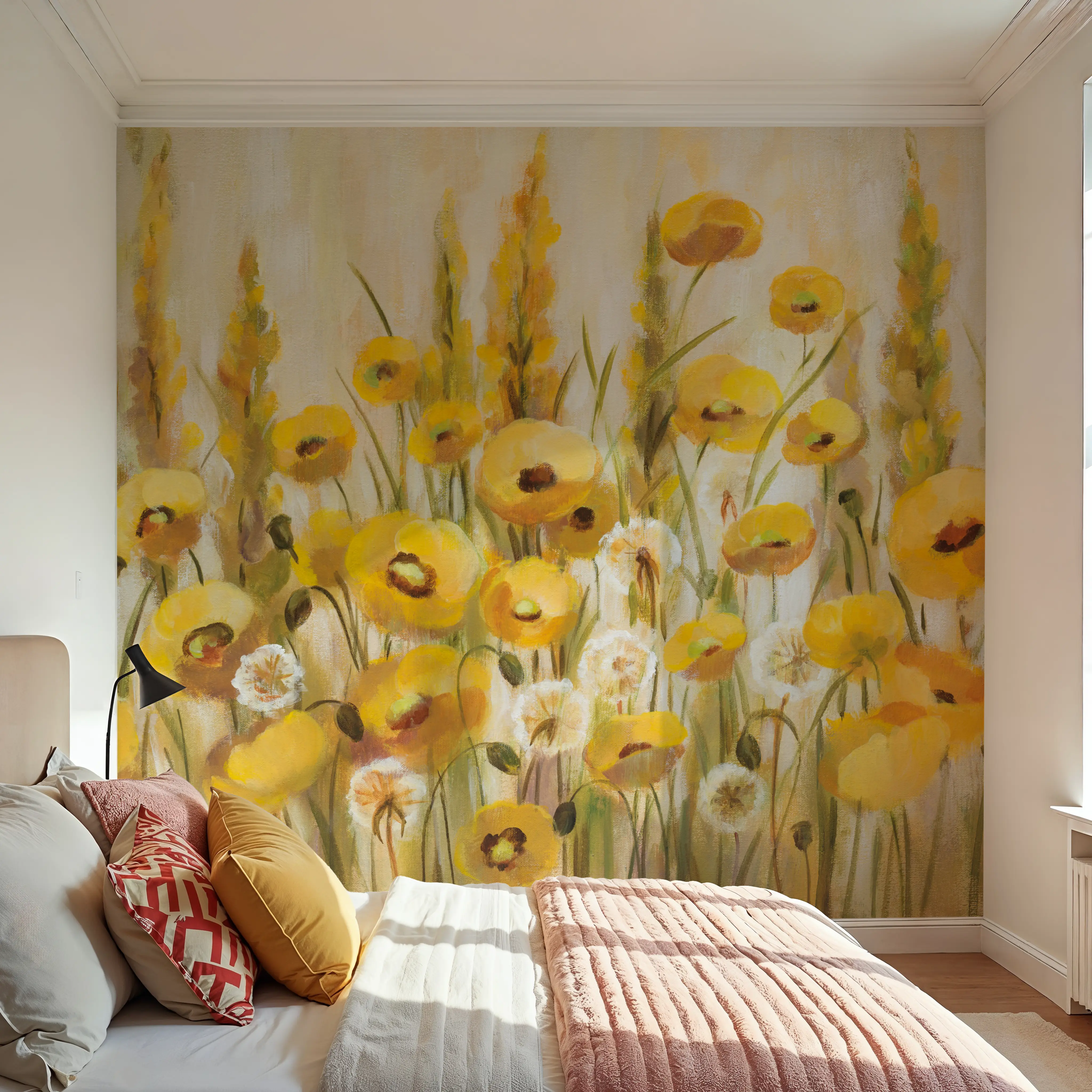Papier Peint Panoramique - Yellow Field - Contemporain Floral - Jaune - Salon - Wallism Belgique - Encollage au mur ou Autocollant