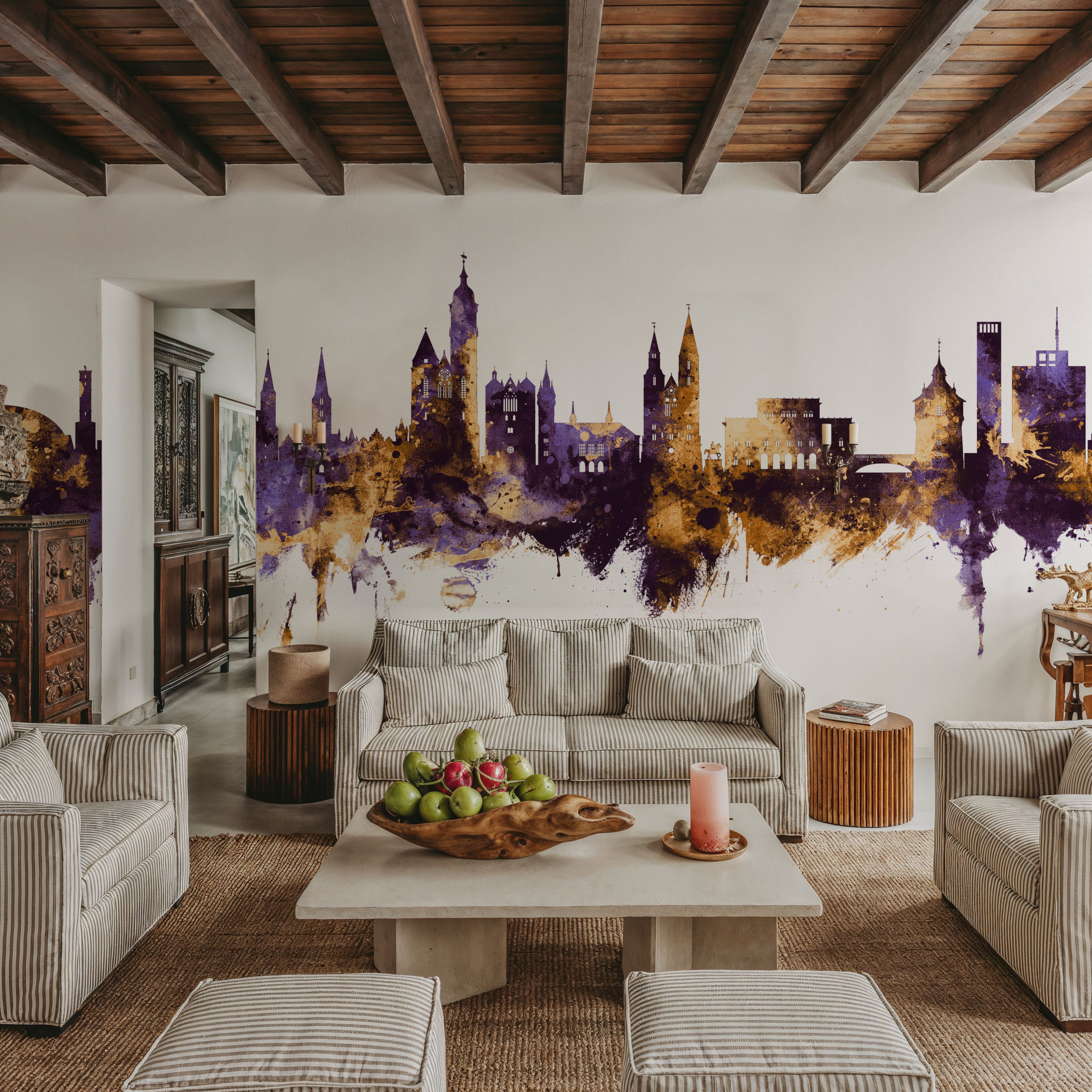 Braunschweig Germany Skyline Purple & Gold