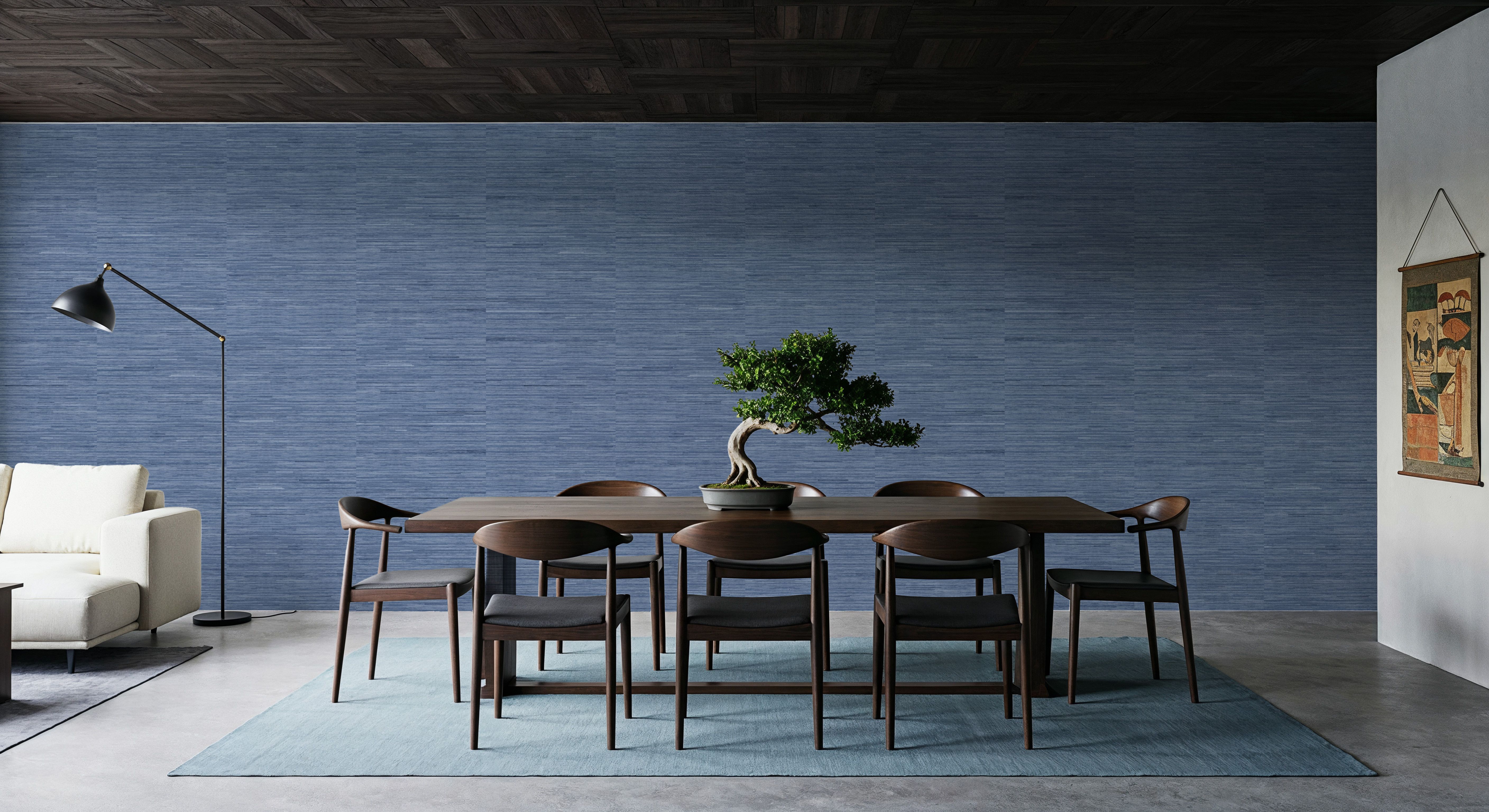 Faux Grasscloth with Visible Seams, Lapis