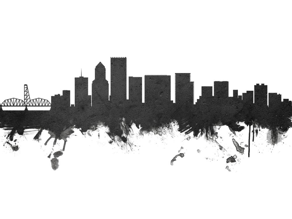 Portland Oregon Skyline Black & White