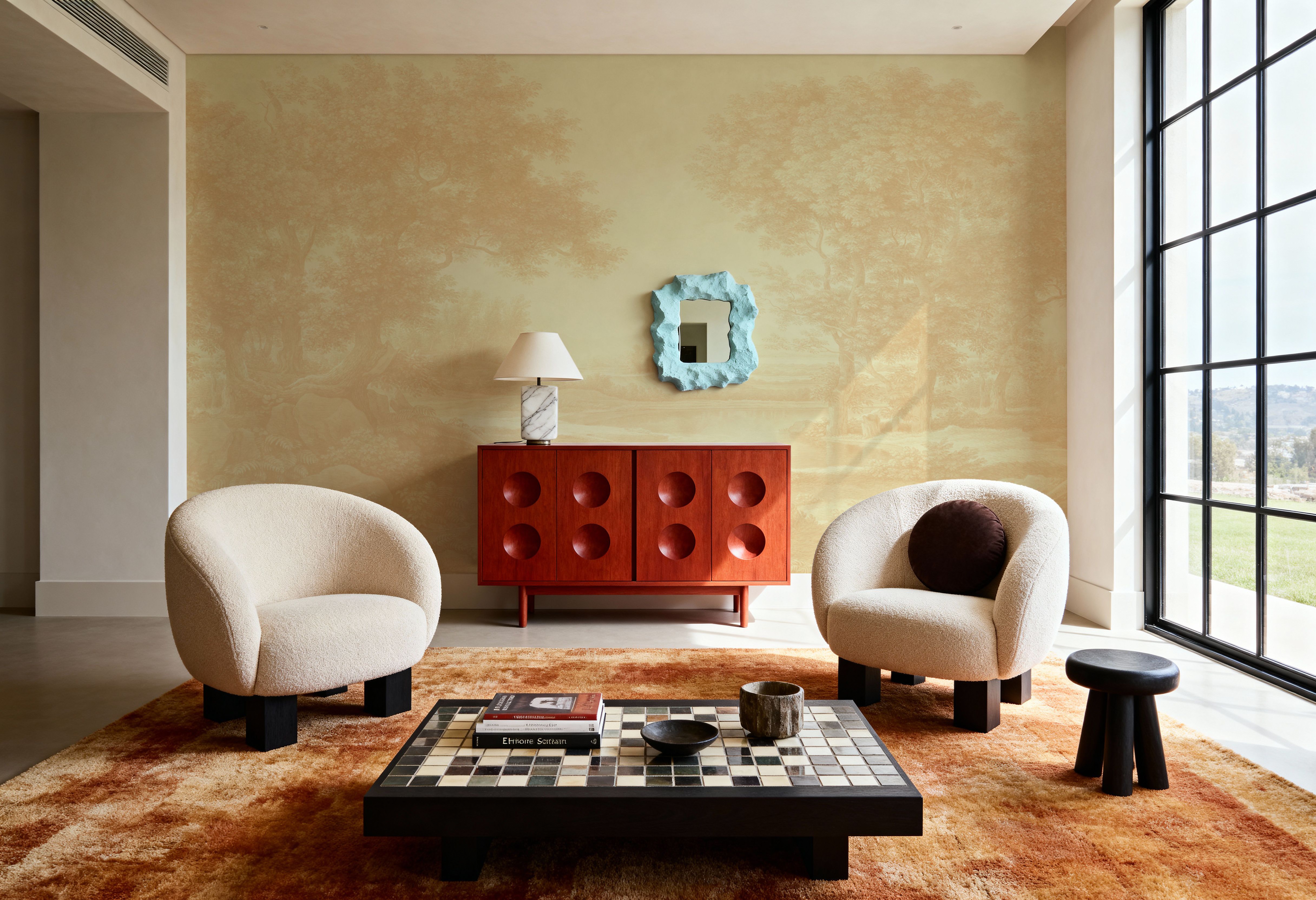 Riverbank Oak Landscape, Oat, Papier peint