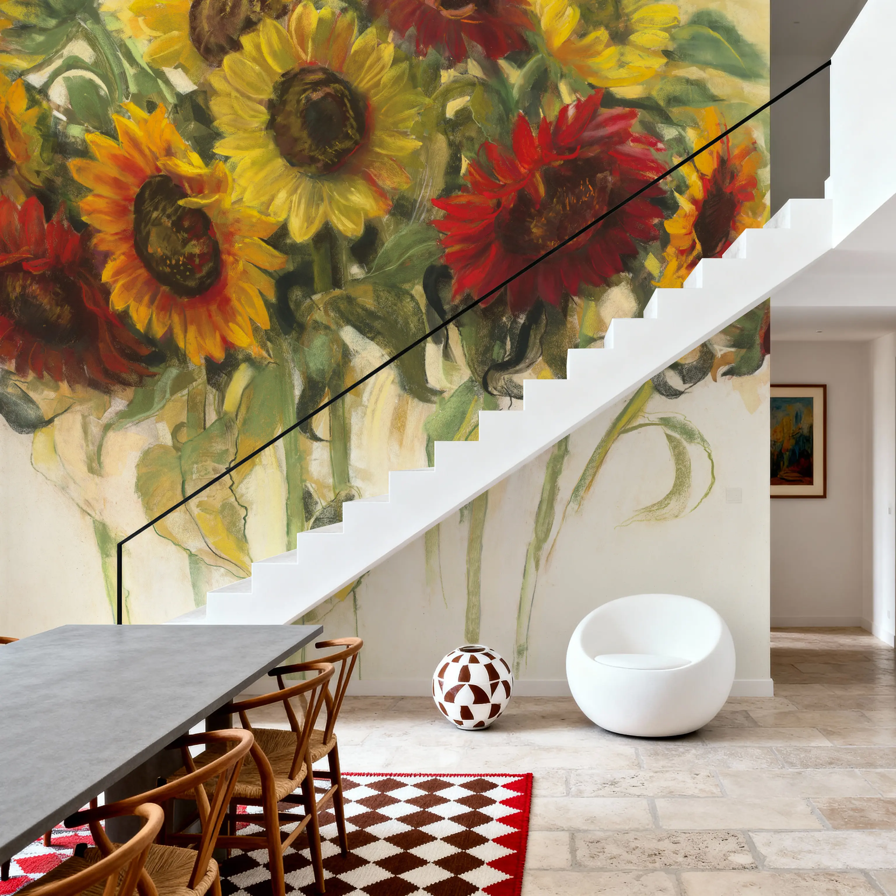 Wall Mural - Gathering Sunflowers - Contemporary Nature mural wallpaper - Yellow - Offices - Wallism UK - Peel & Stick or Paste-the-Wall