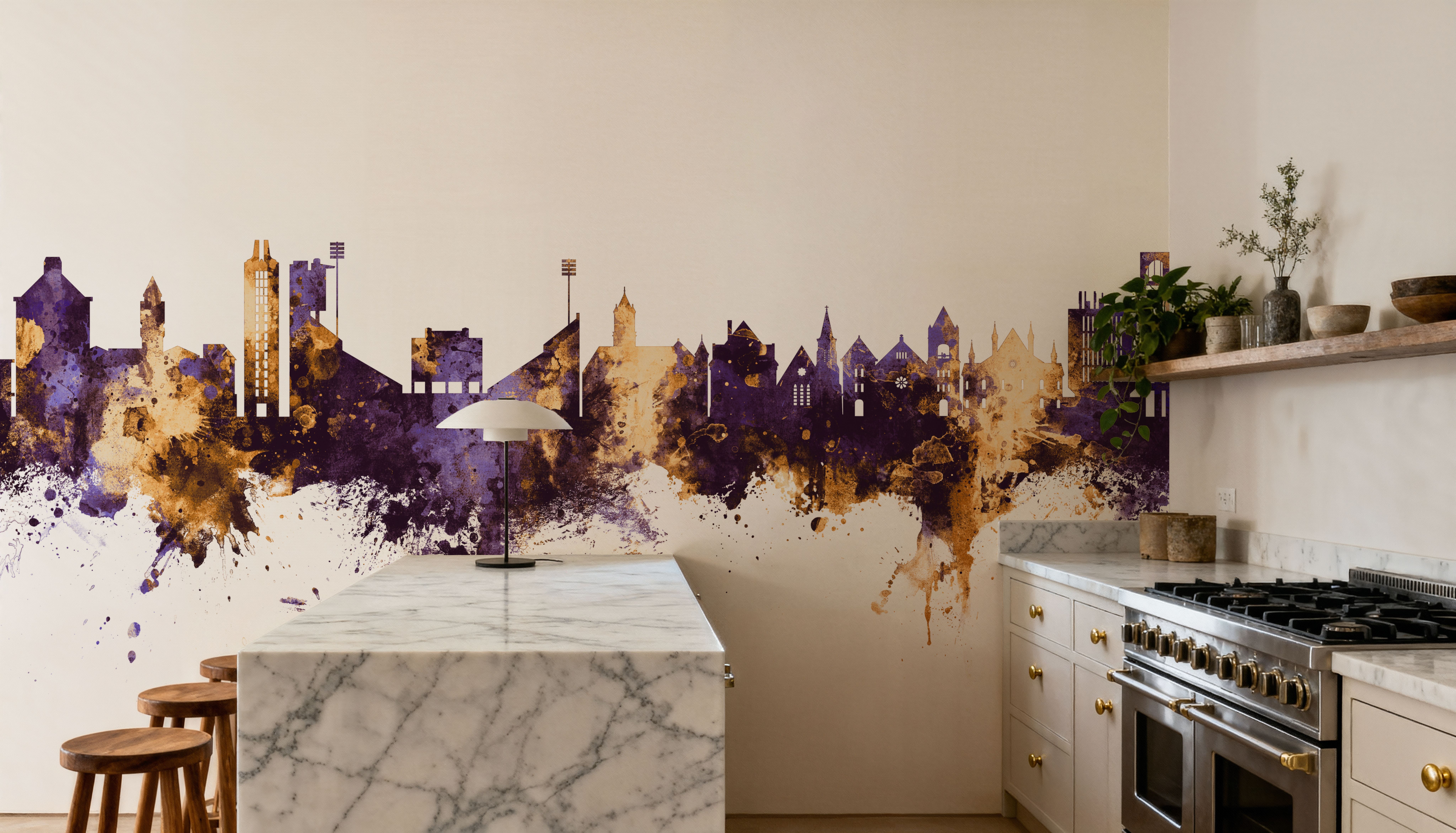 Lawrence Kansas Skyline Purple & Gold