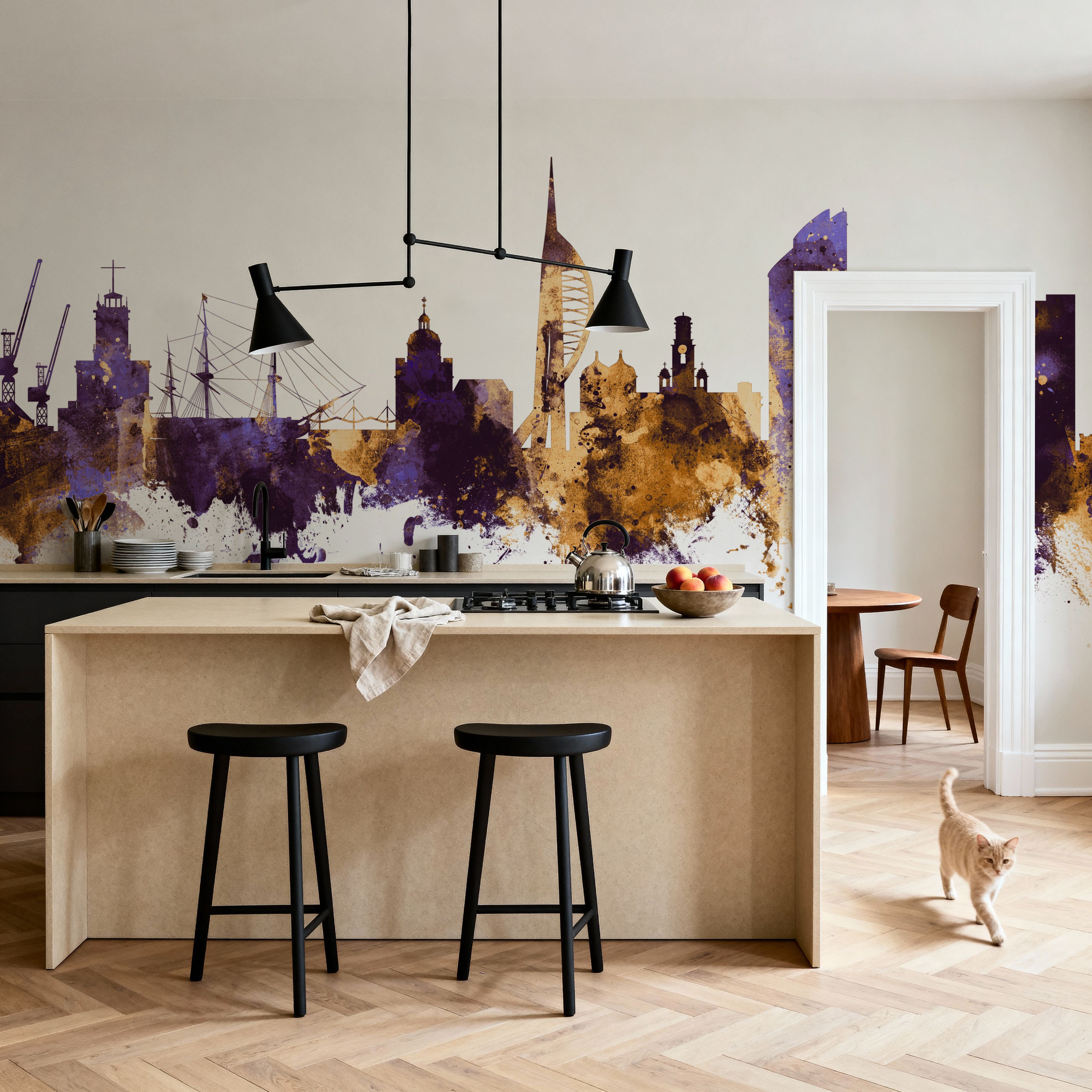 Portsmouth England Skyline Purple & Gold