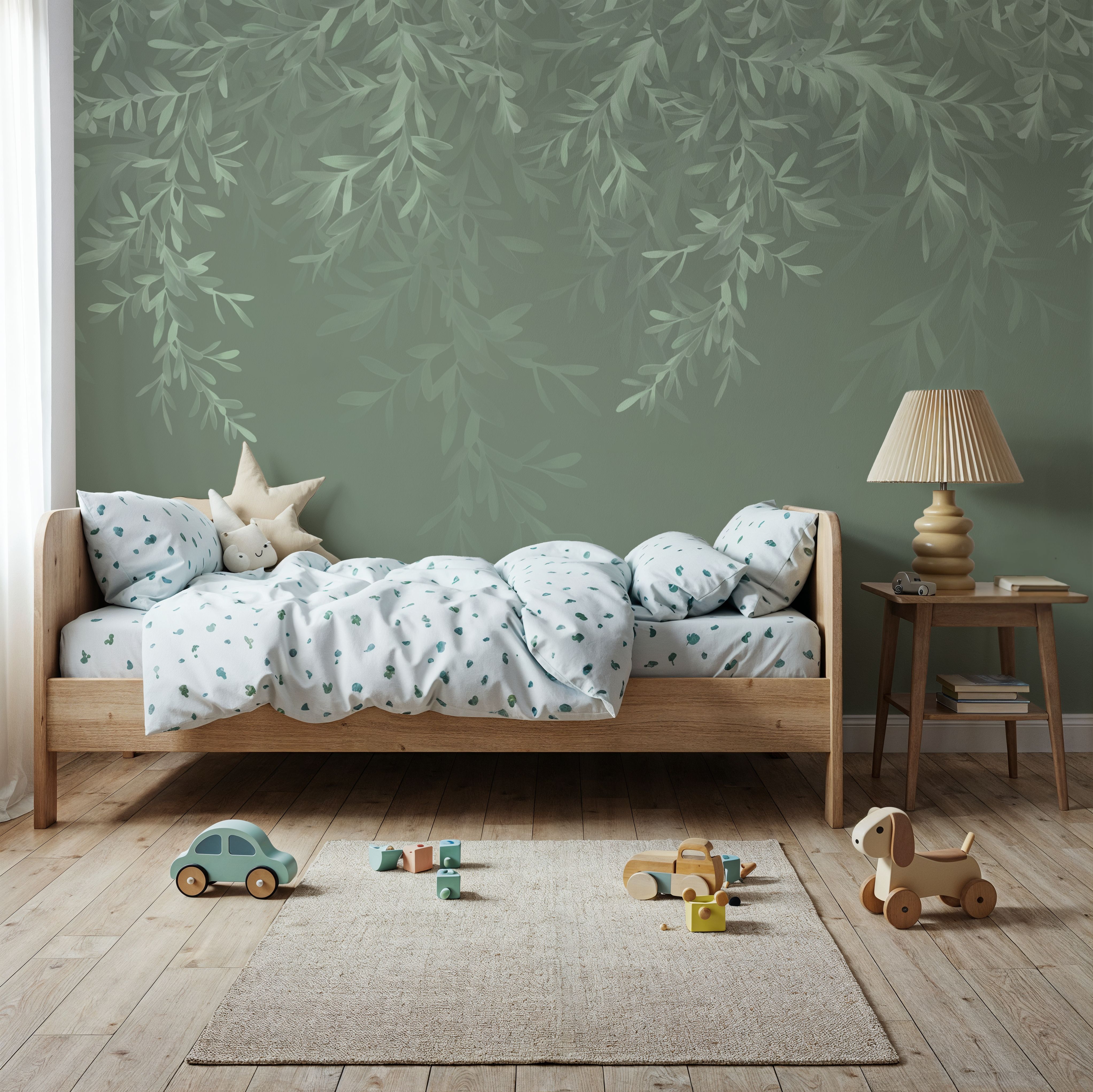 Wall Mural - Lush Canopy, Sage - Foliage Nature mural wallpaper - Green - Kids' Room - Wallism US - Premium, Textured or Peel & Stick