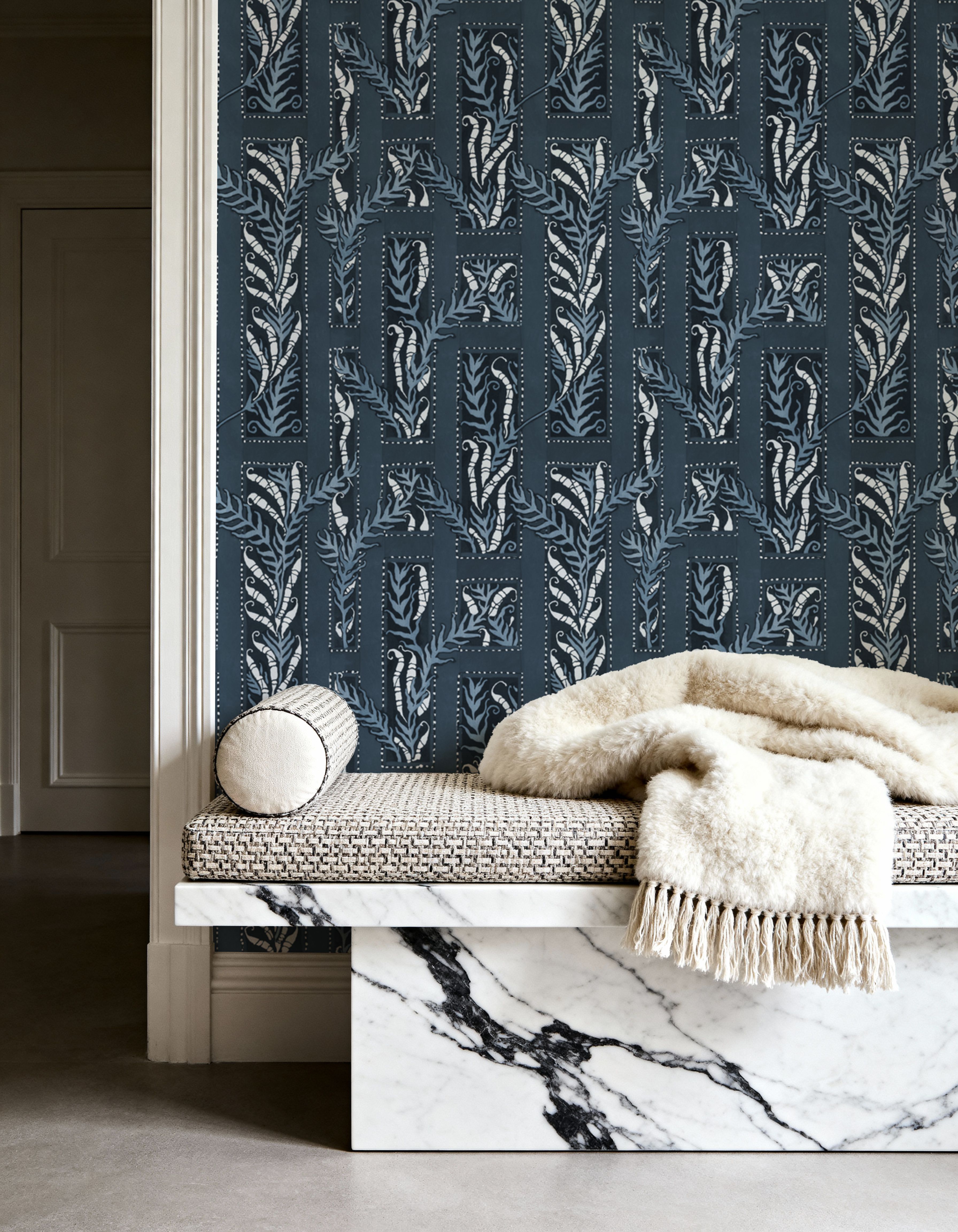 Samarkand Ferns, Aegan Blue, Wallpaper