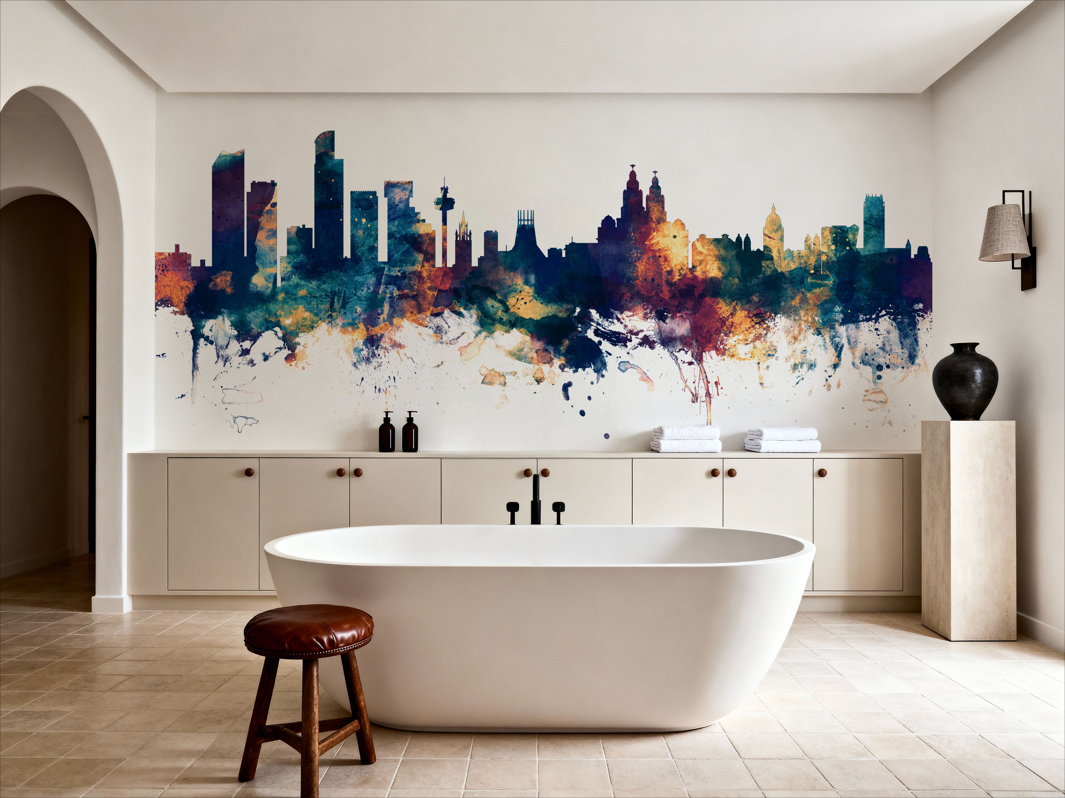 Liverpool England Skyline Blue & Bronze