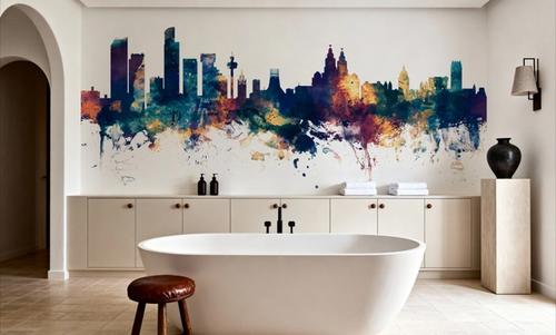 Liverpool England Skyline Blue & Bronze