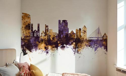 Swansea Wales Skyline Purple & Gold