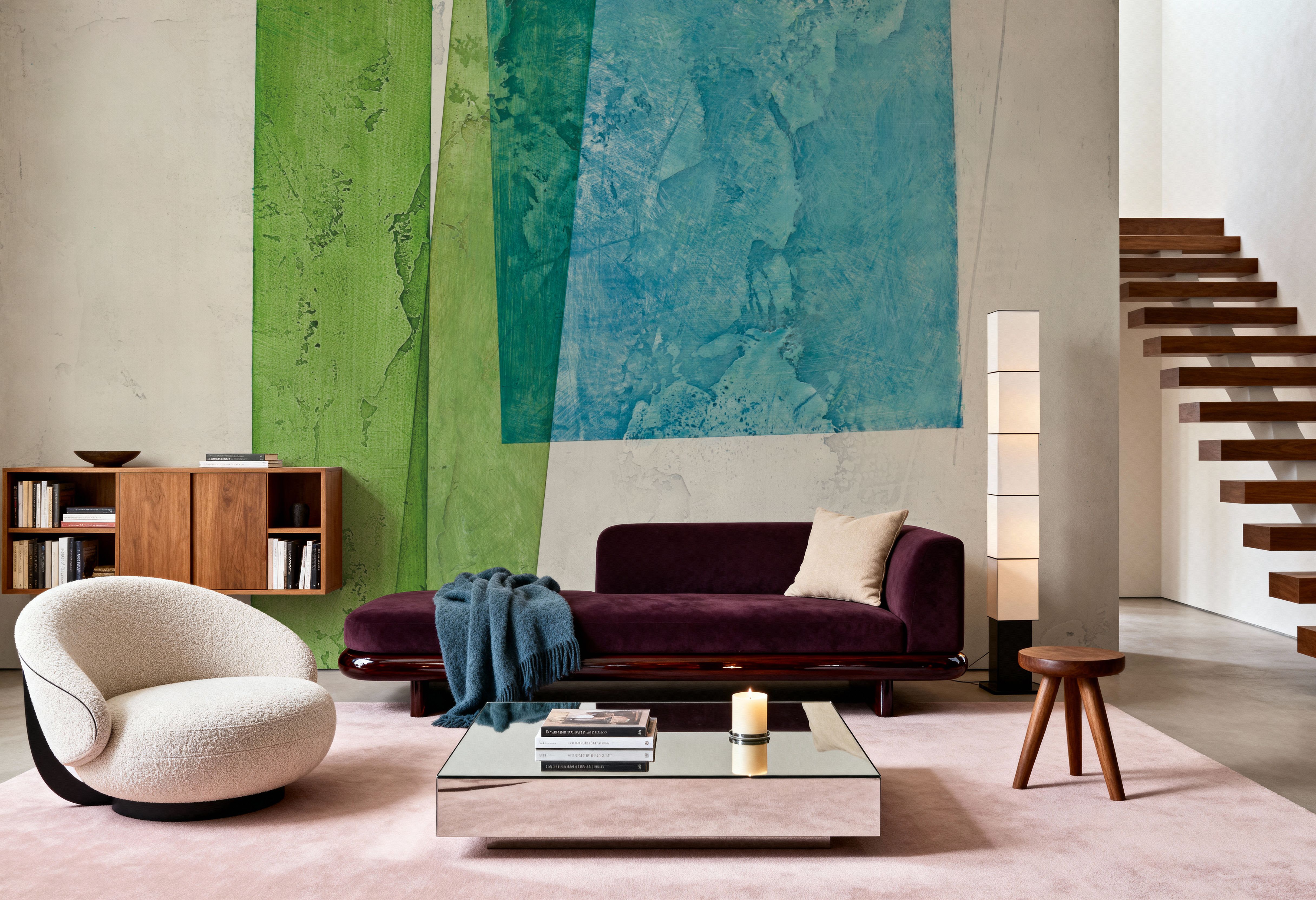 Wall Mural - Harmony I - Abstract Squares mural wallpaper - Blue - Hallway staircases - Wallism US - Premium, Textured or Peel & Stick