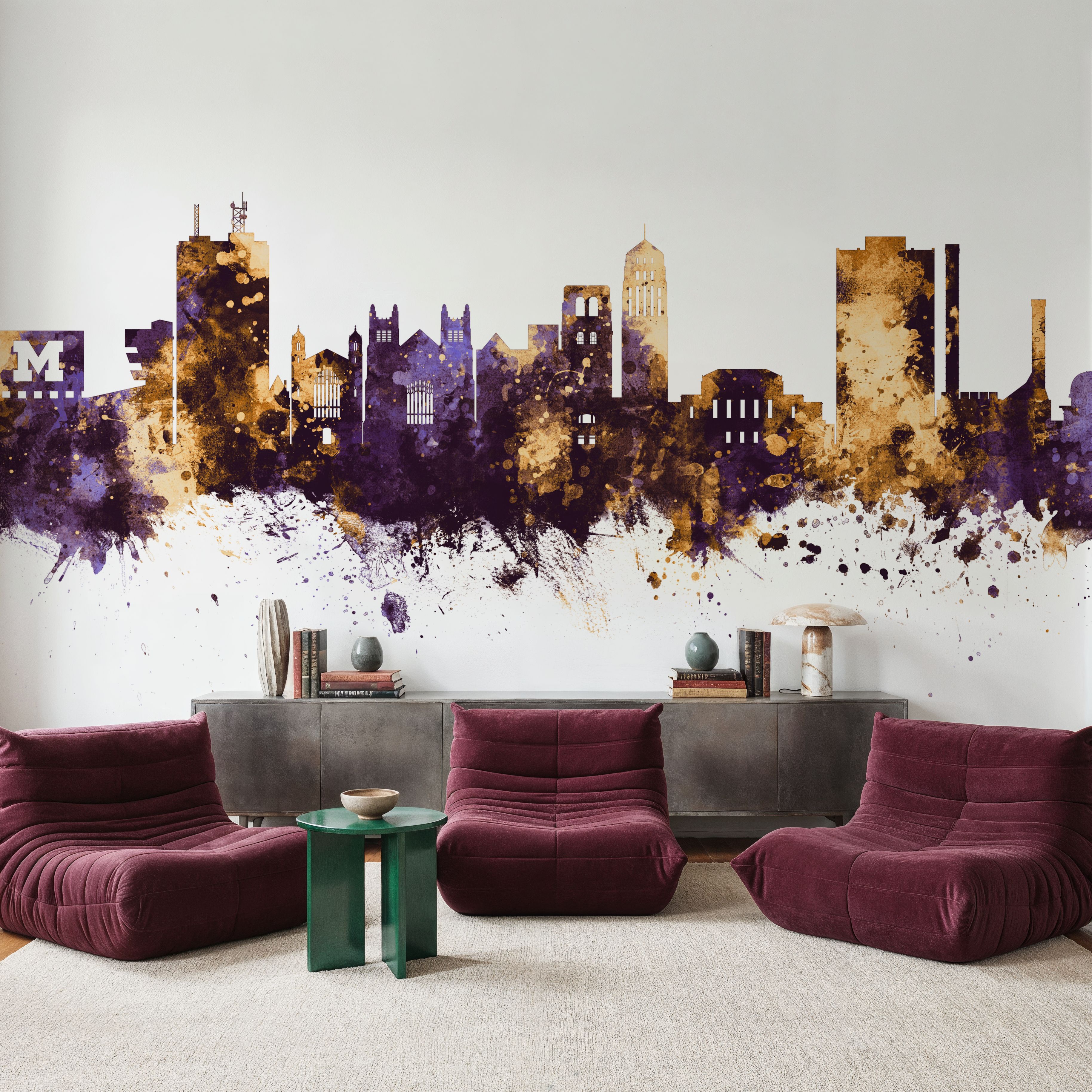 Ann Arbor Michigan Skyline Purple & Gold