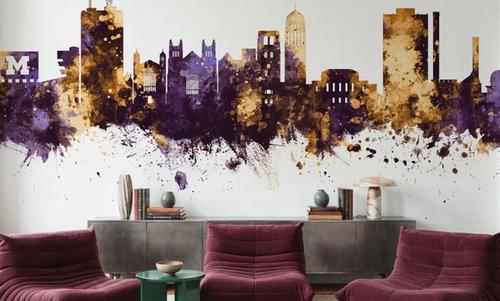 Ann Arbor Michigan Skyline Purple & Gold