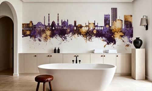 Kabul Afghanistan Skyline Purple & Gold