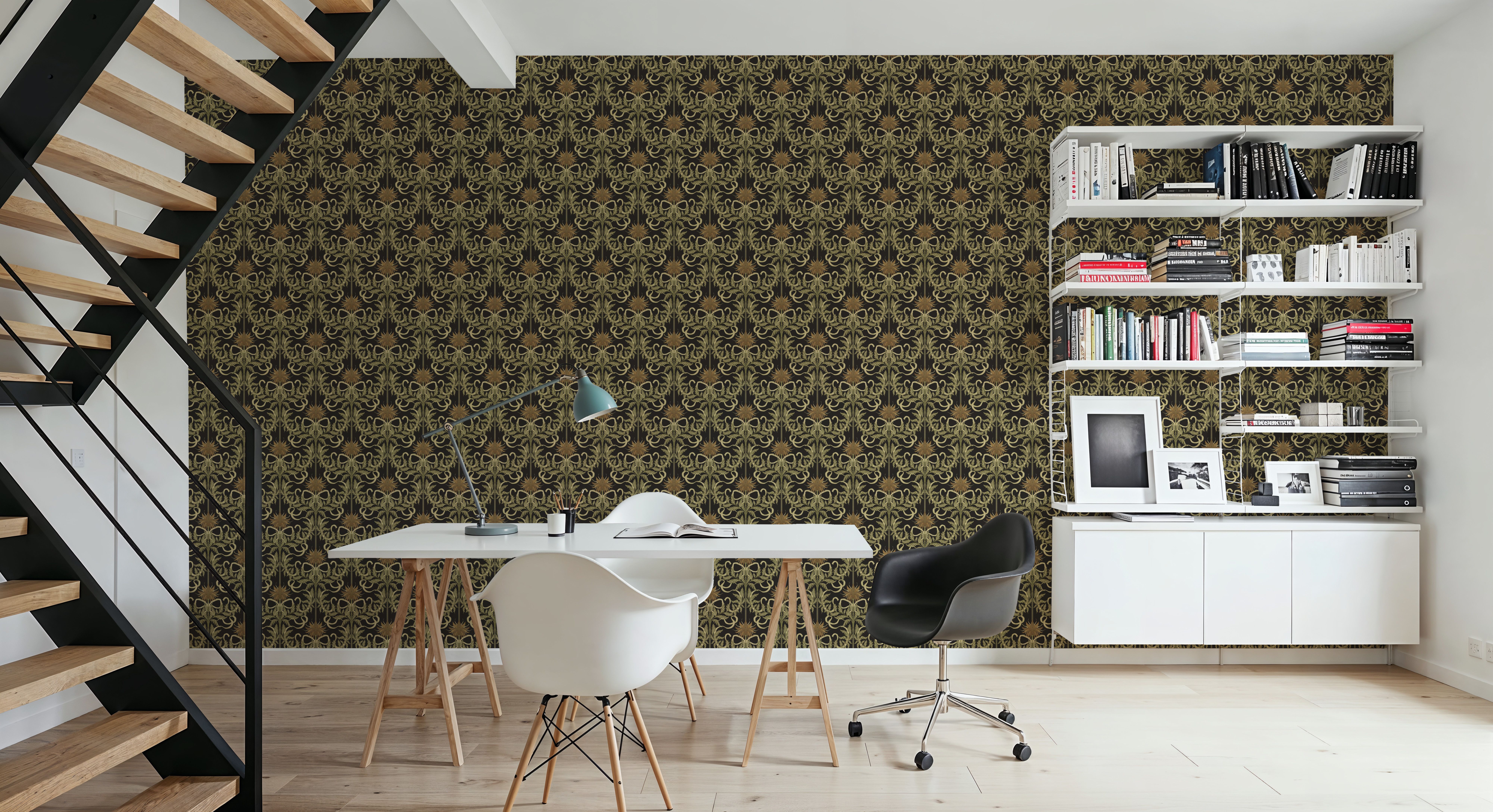 Floral Damask & Bows, Beige