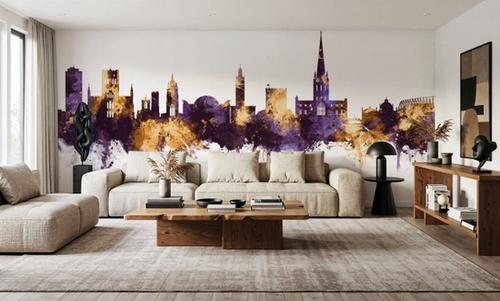 Norwich England Skyline Purple & Gold