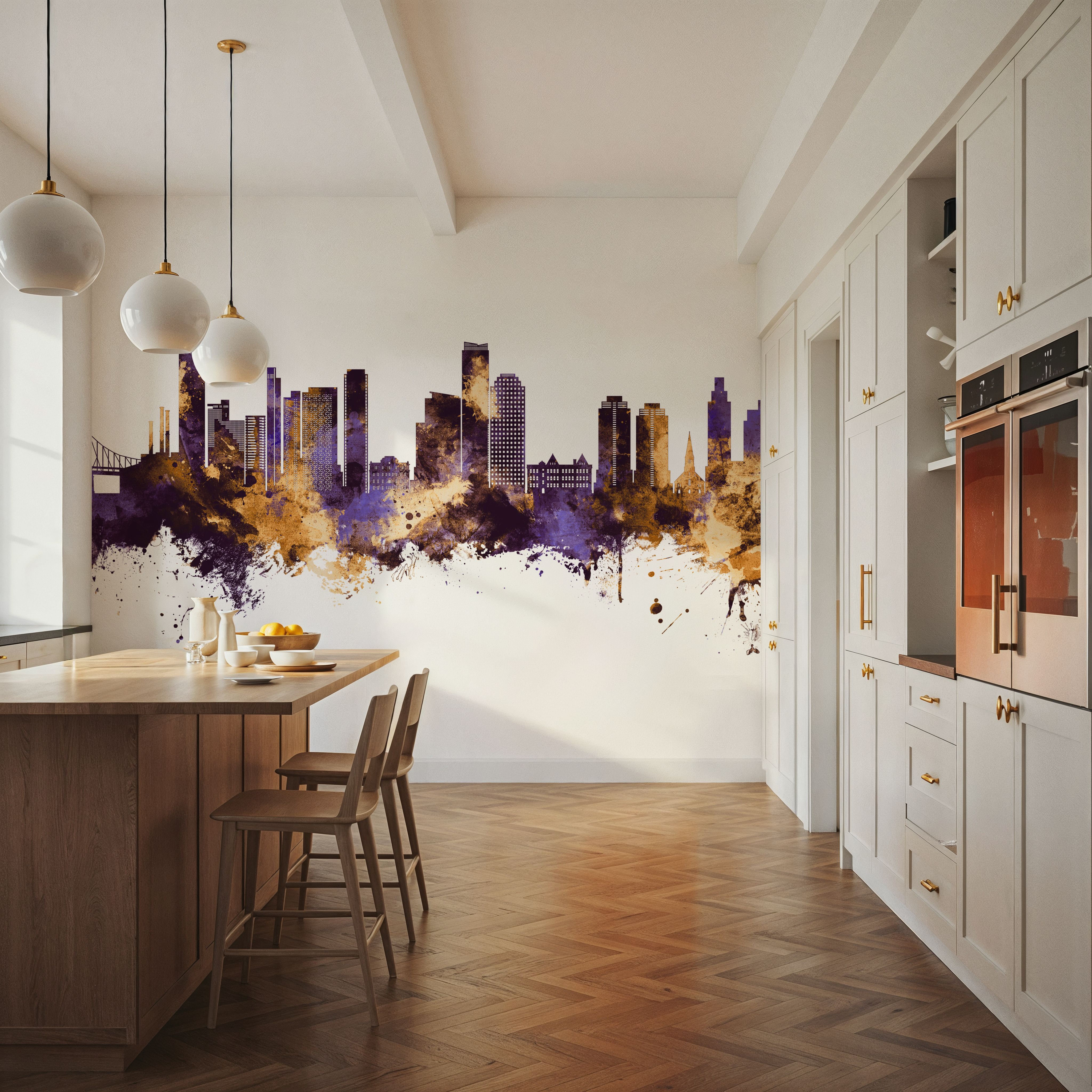 Queens New York Skyline Purple & Gold