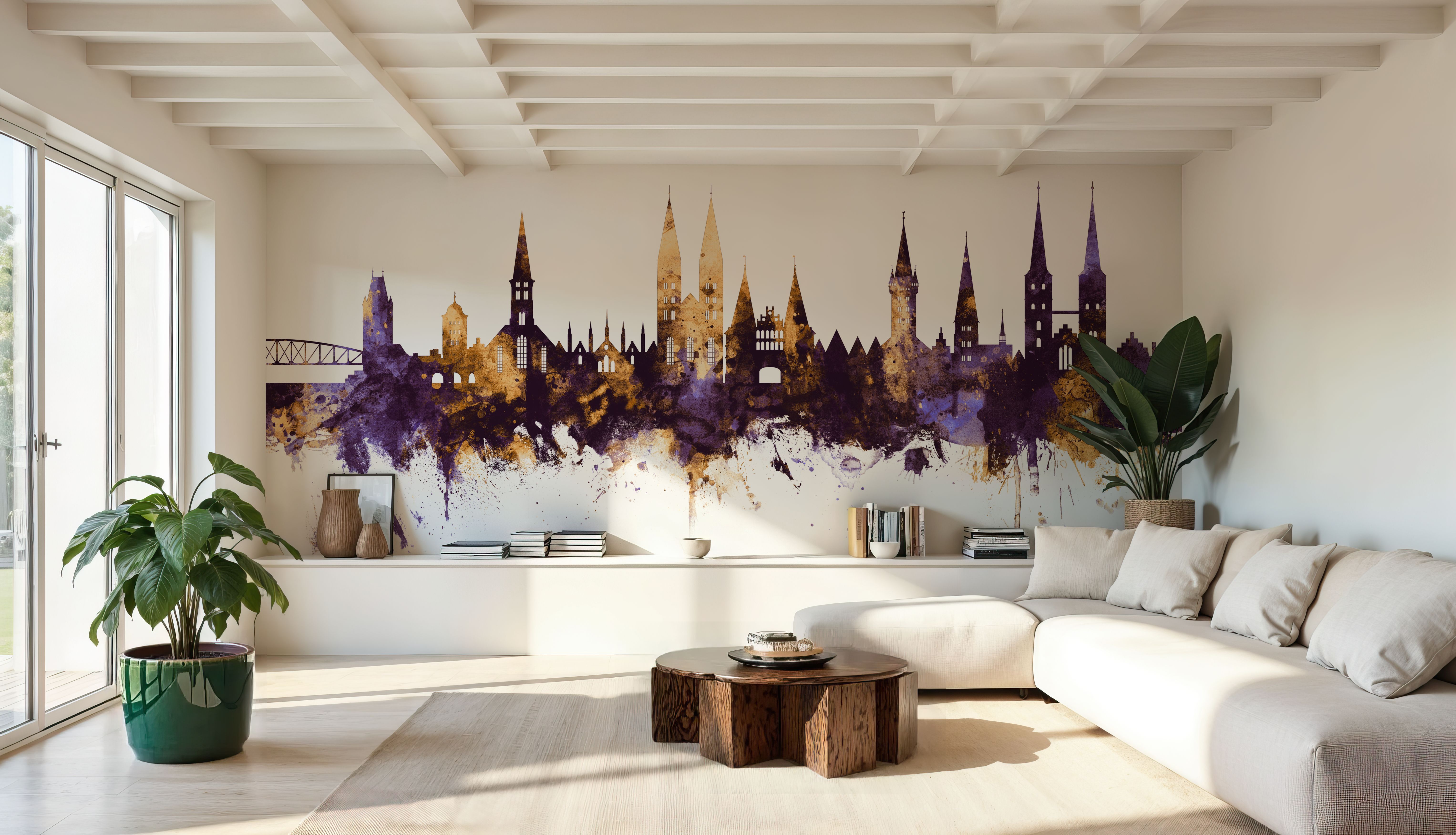 Lubeck Germany Skyline Purple & Gold