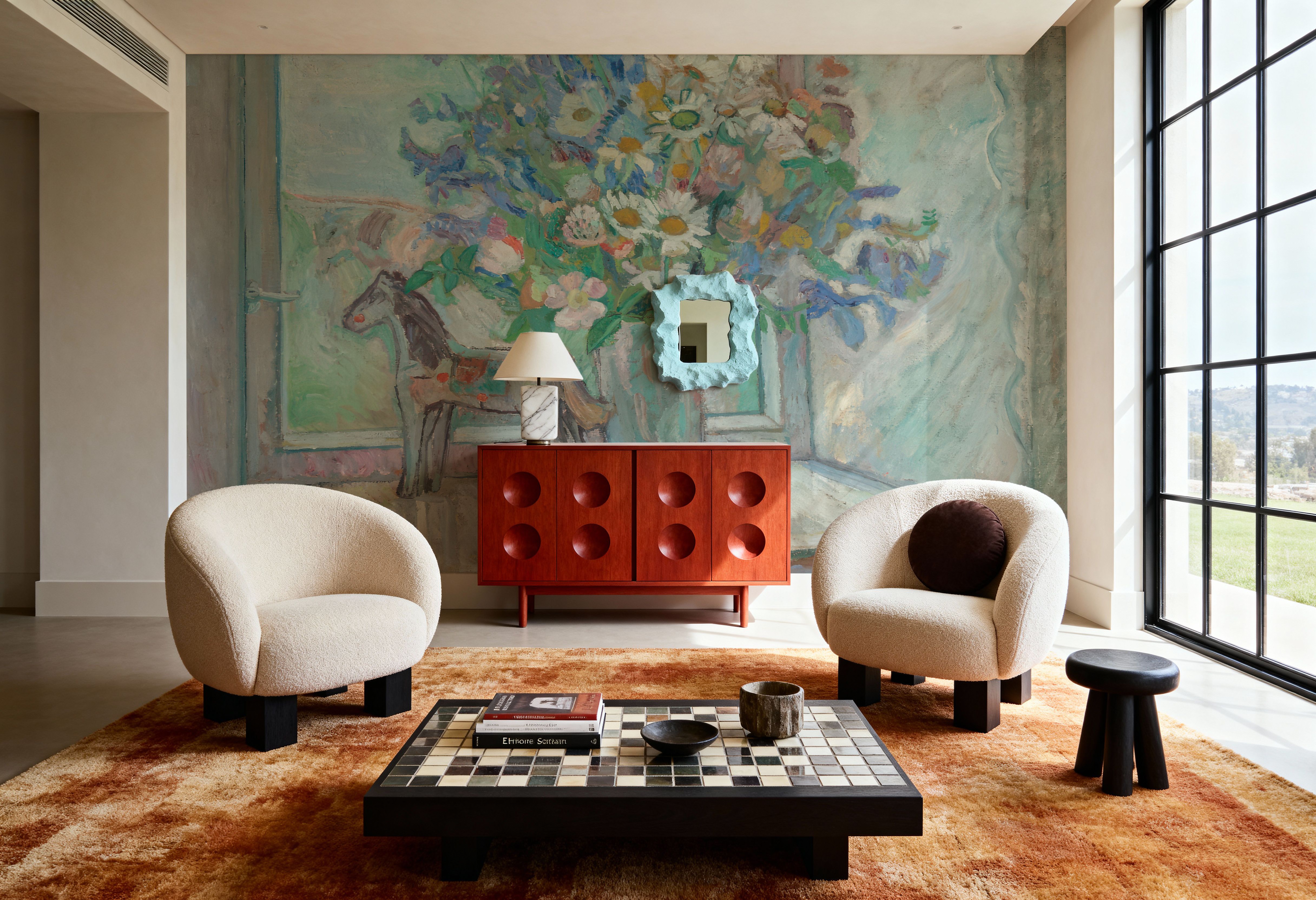 Flowers and Horse Figure By Window