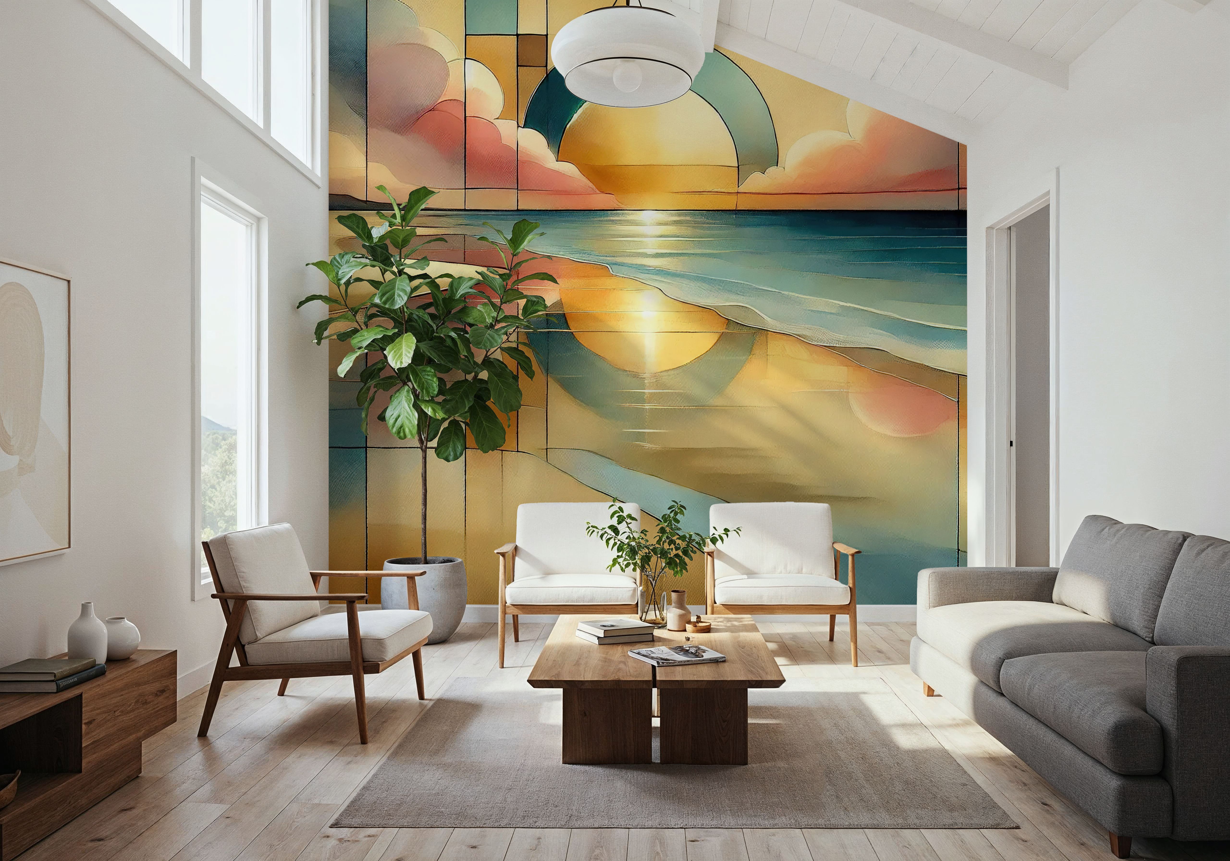 Golden Sunset Vista in Art Deco