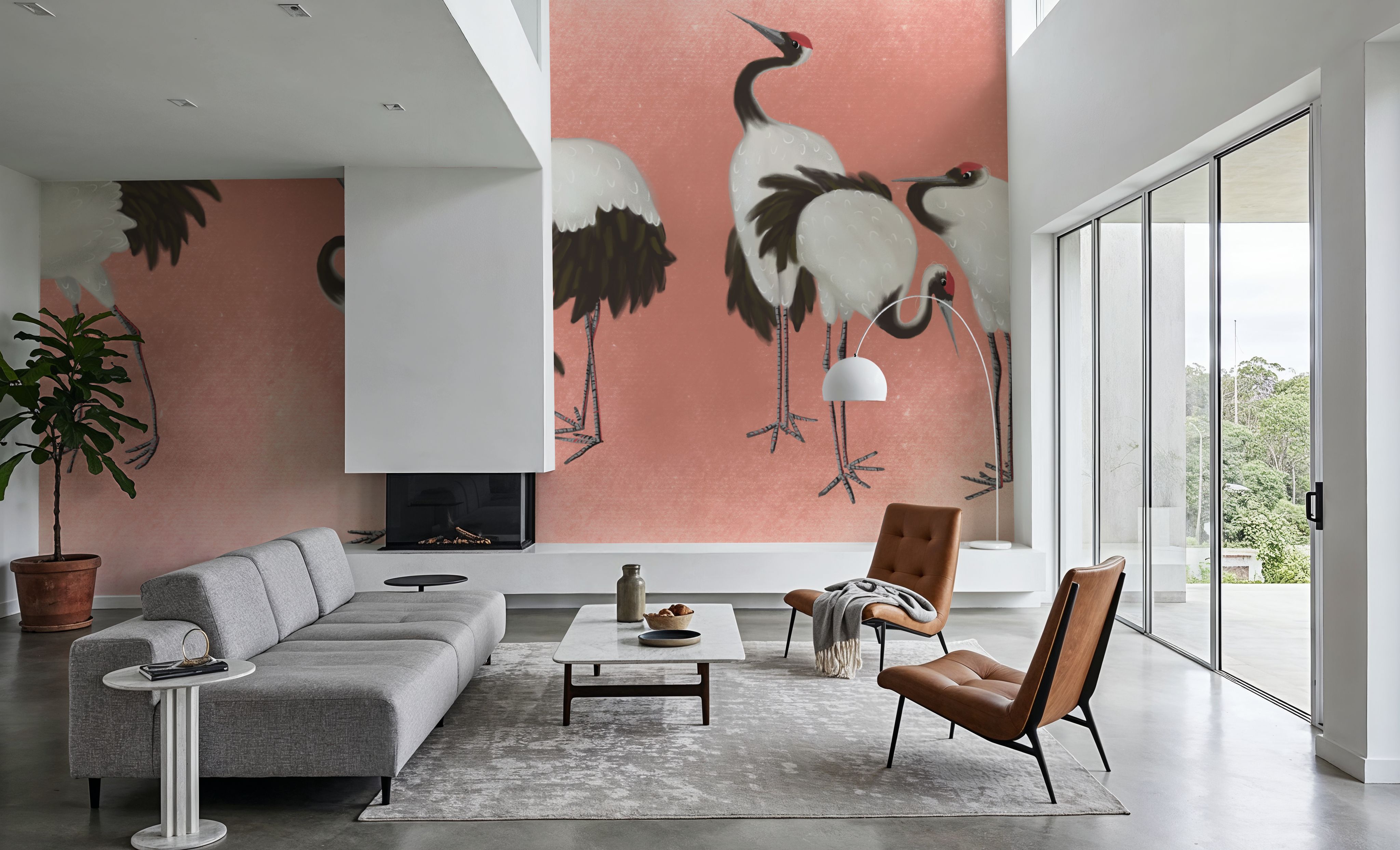 Japanese Cranes - Blush, Wallpaper