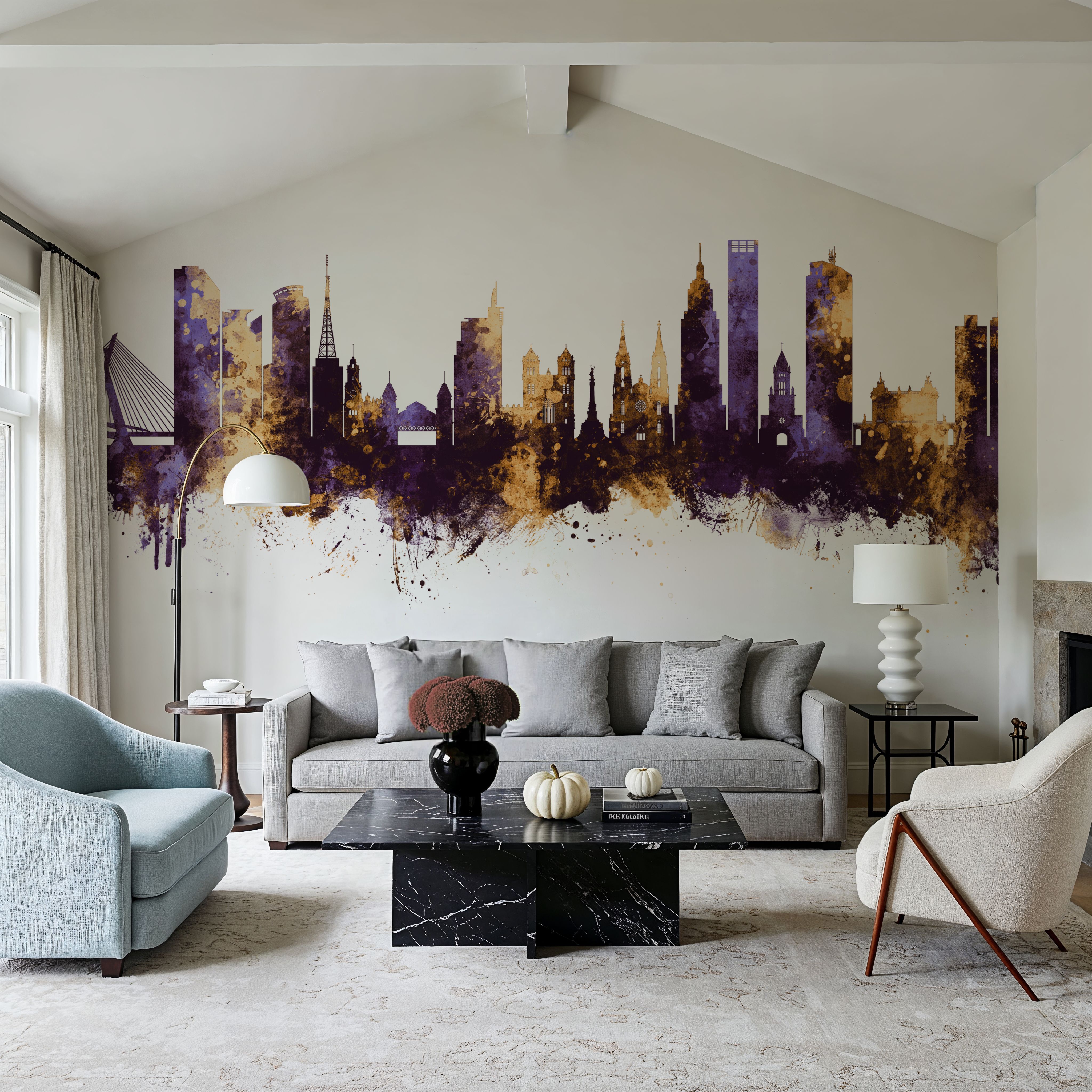 São Paulo Brazil Skyline Purple & Gold