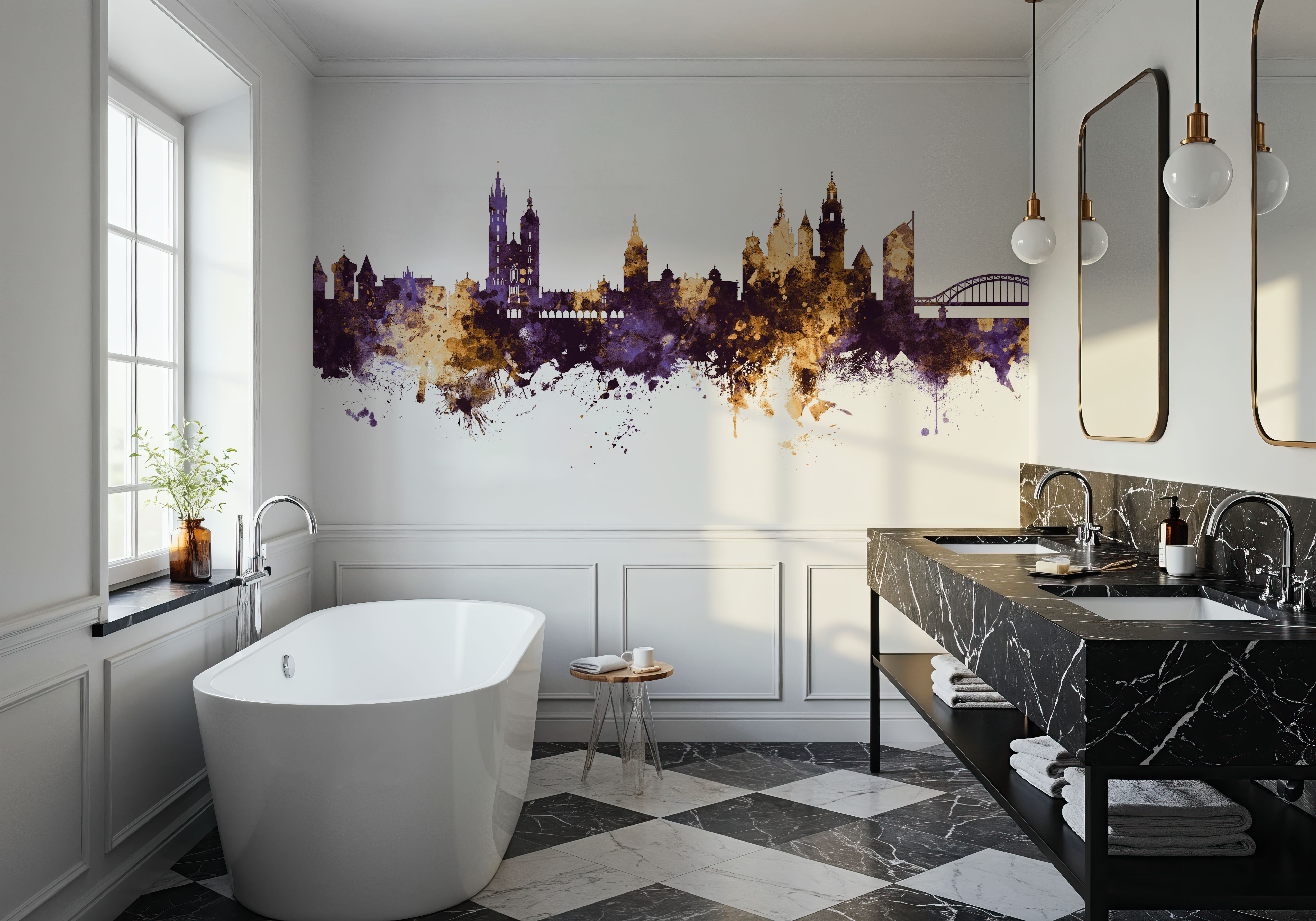 Krakow Skyline Purple & Gold