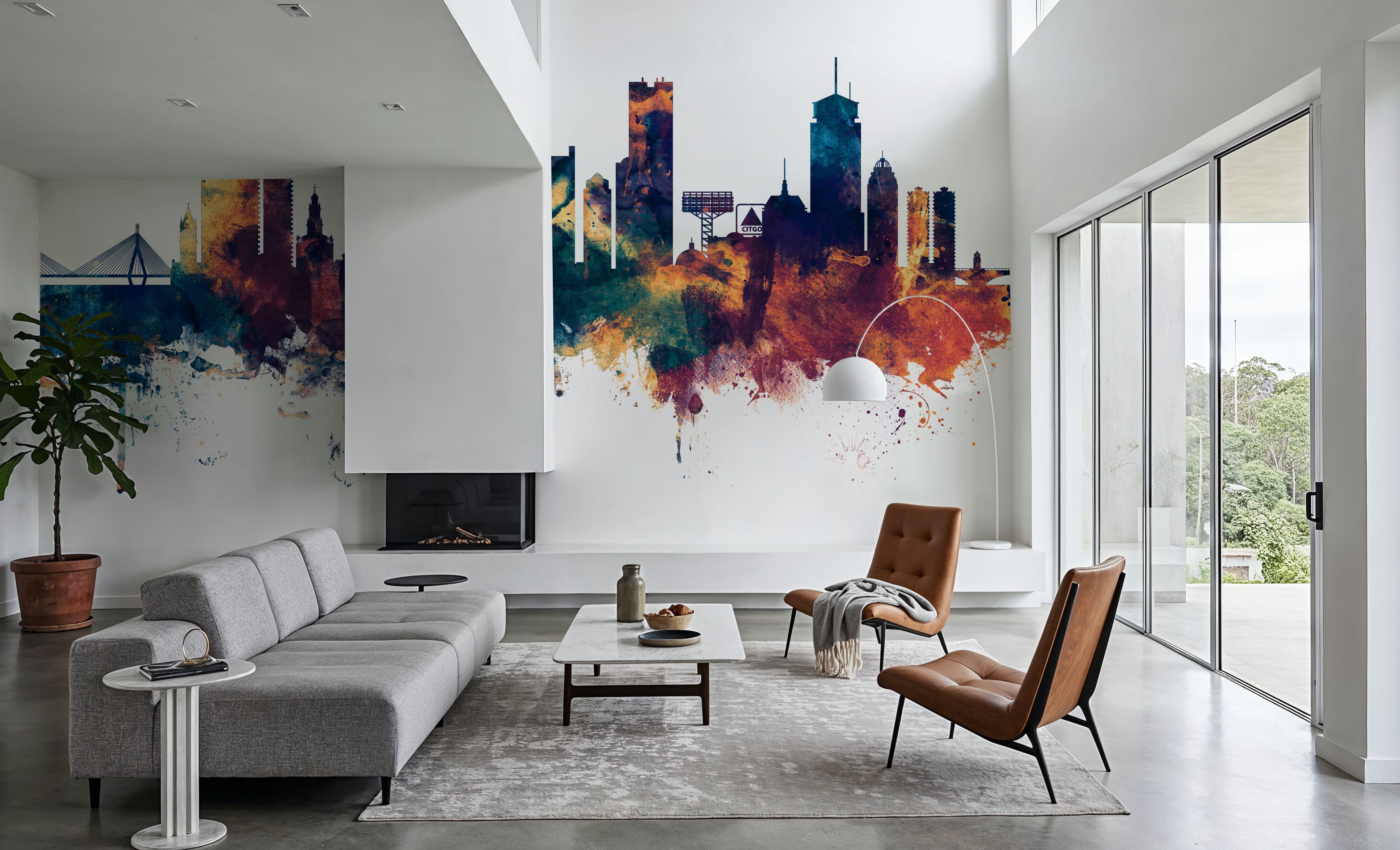 Boston Massachusettes Skyline Blue & Bronze