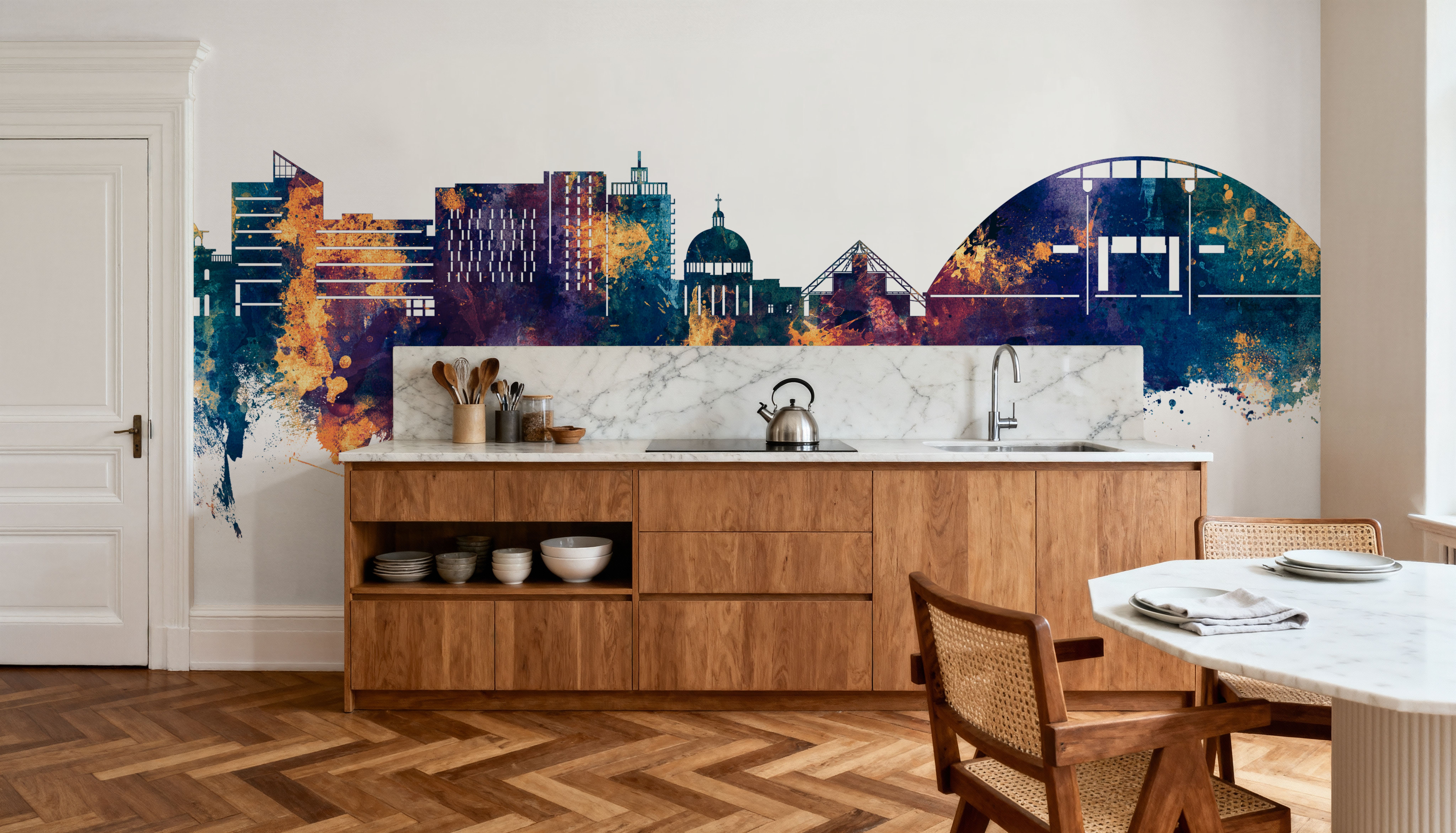 Milton Keynes England Skyline Blue & Bronze, Wallpaper