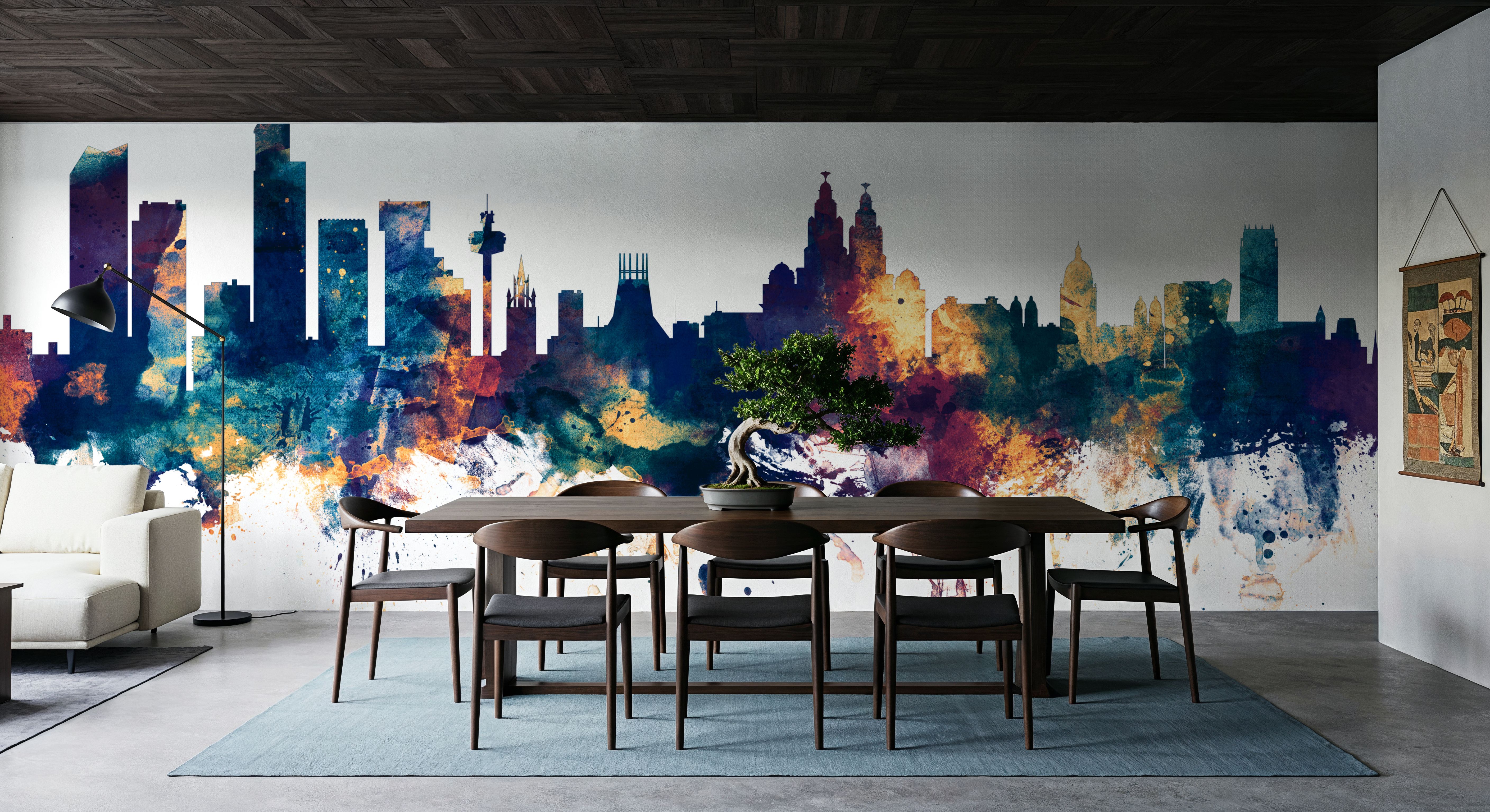 Liverpool England Skyline Blue & Bronze