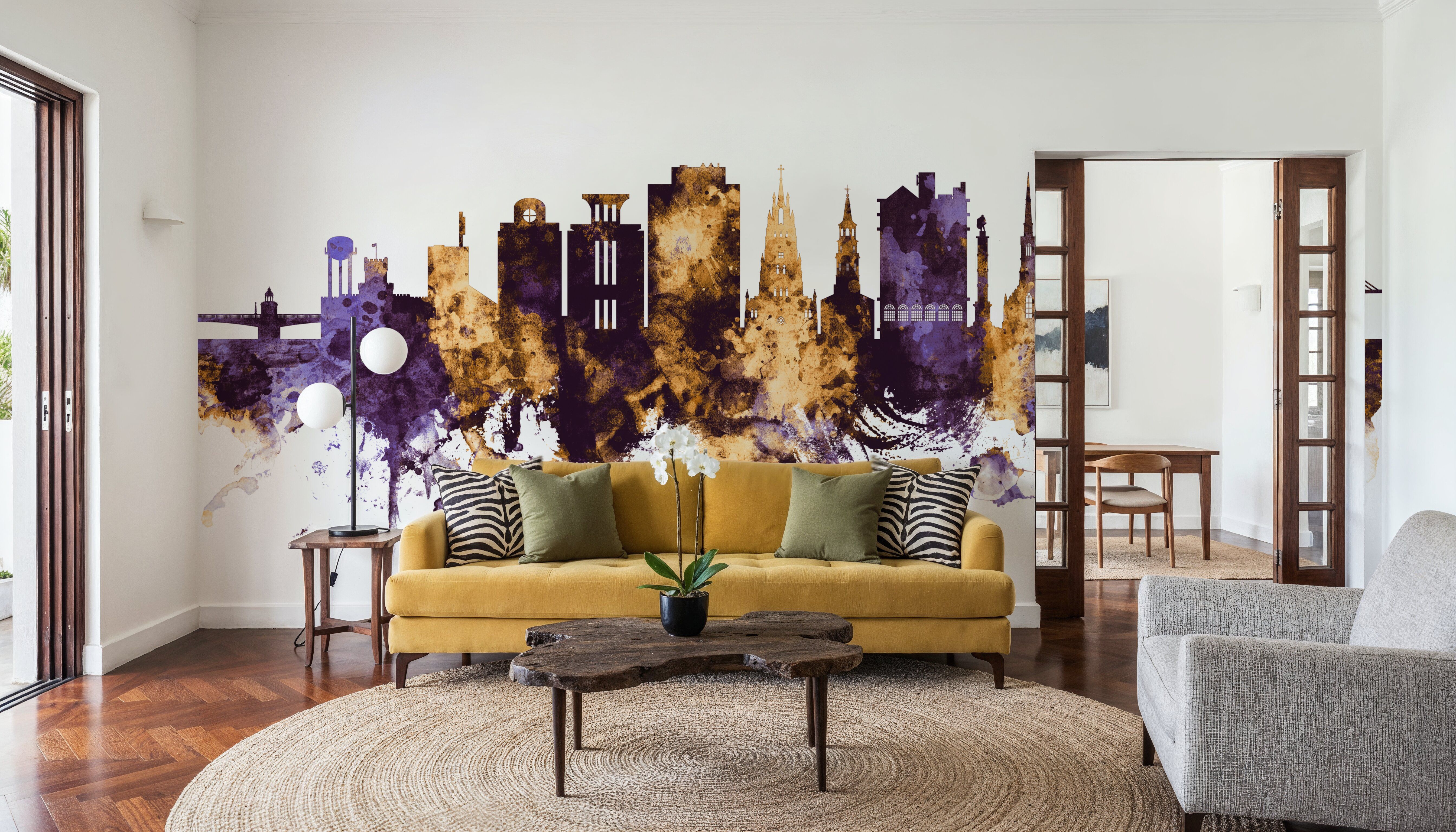 Charleston South Carolina Skyline Purple & Gold