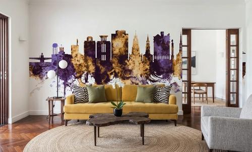Charleston South Carolina Skyline Purple & Gold