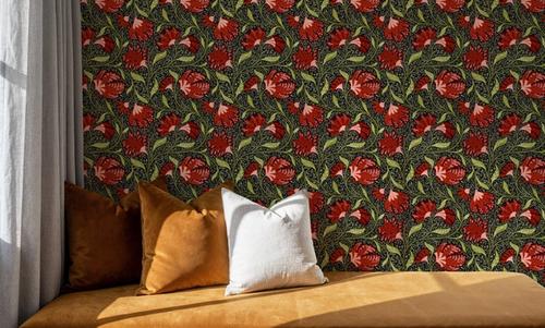 Indial Floral, Vermilion on Midnight
