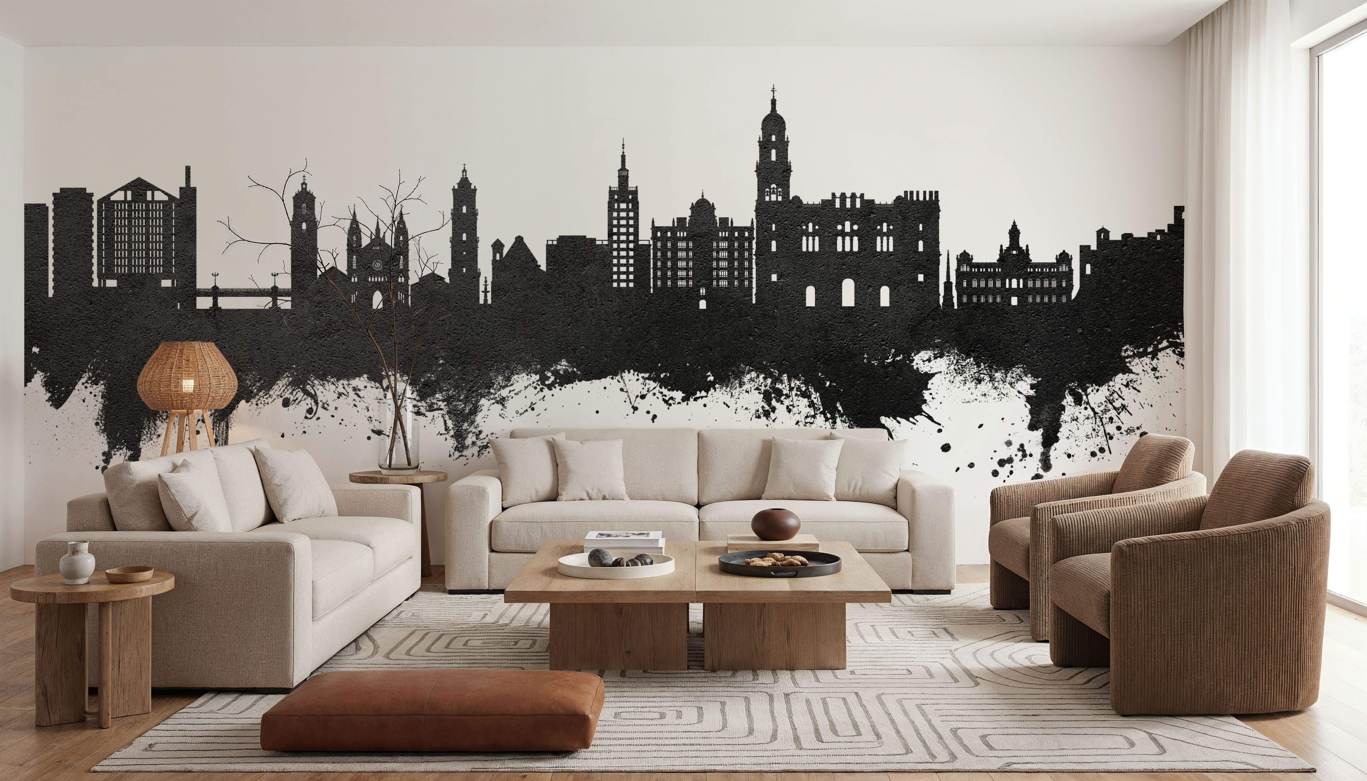 Málaga Spain Skyline Black & White, Wallpaper