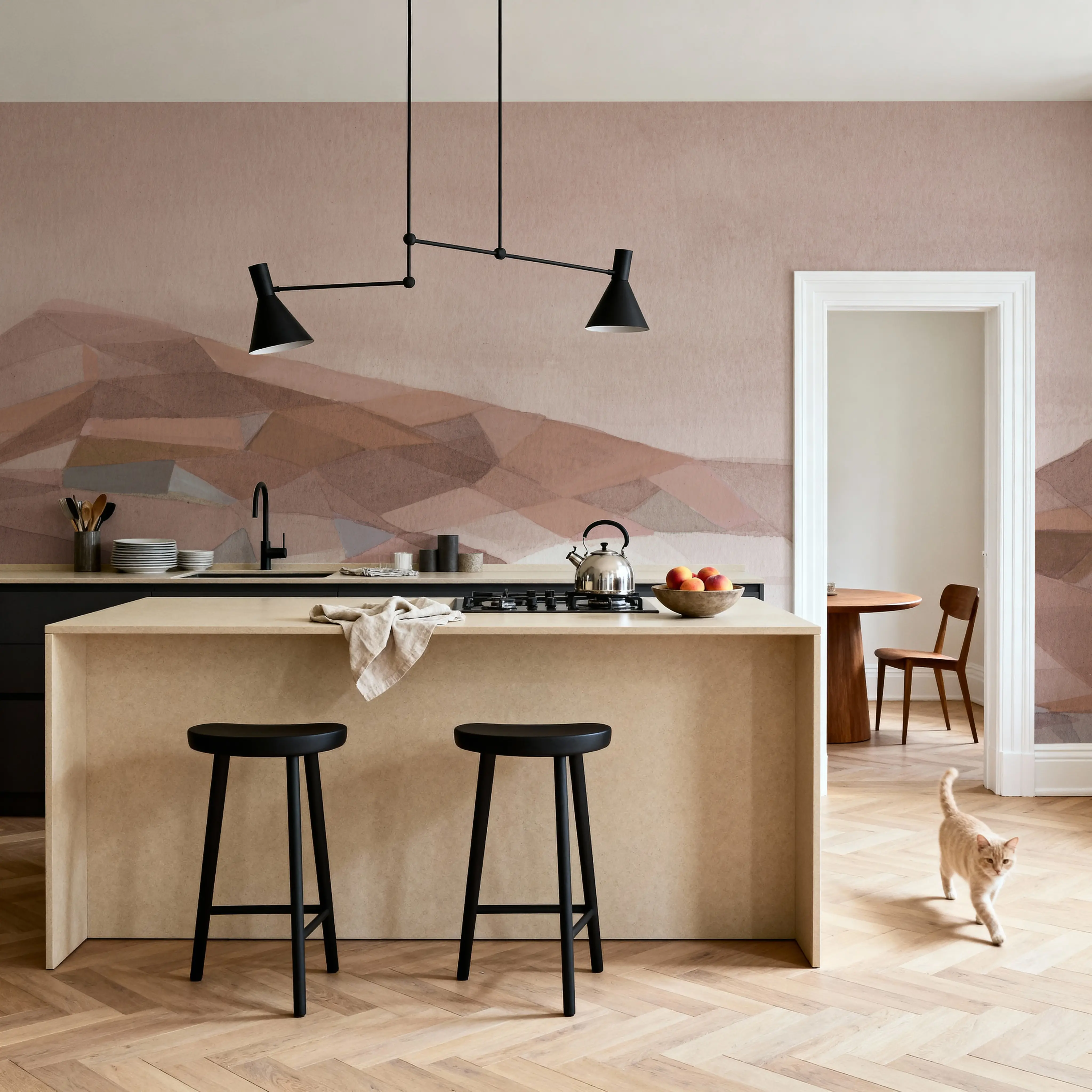 Wall Mural - Warm Geo - Abstract Mountains mural wallpaper - Brown - Offices - Wallism UK - Peel & Stick or Paste-the-Wall