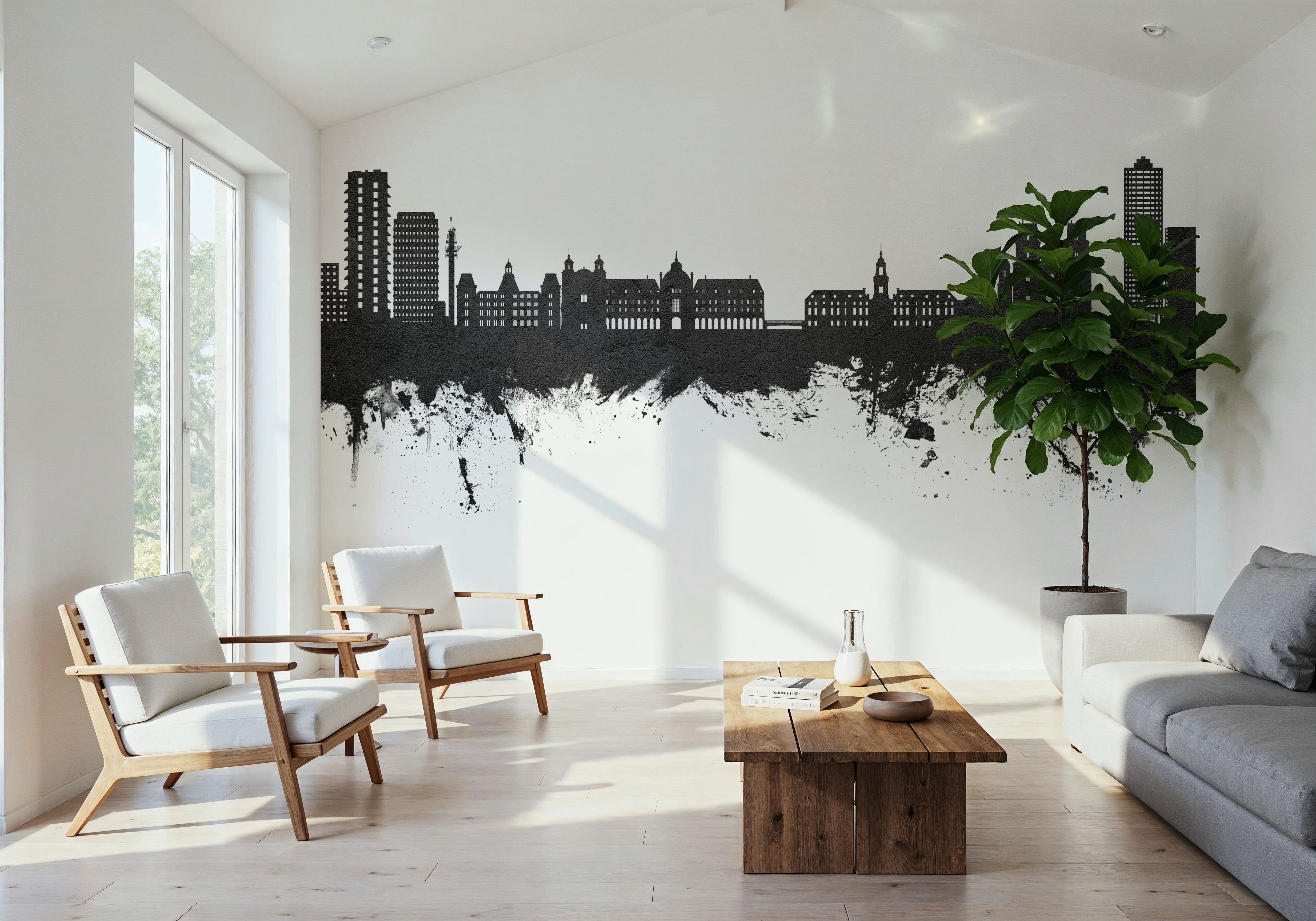 Rennes France Skyline Black & White, Tapet