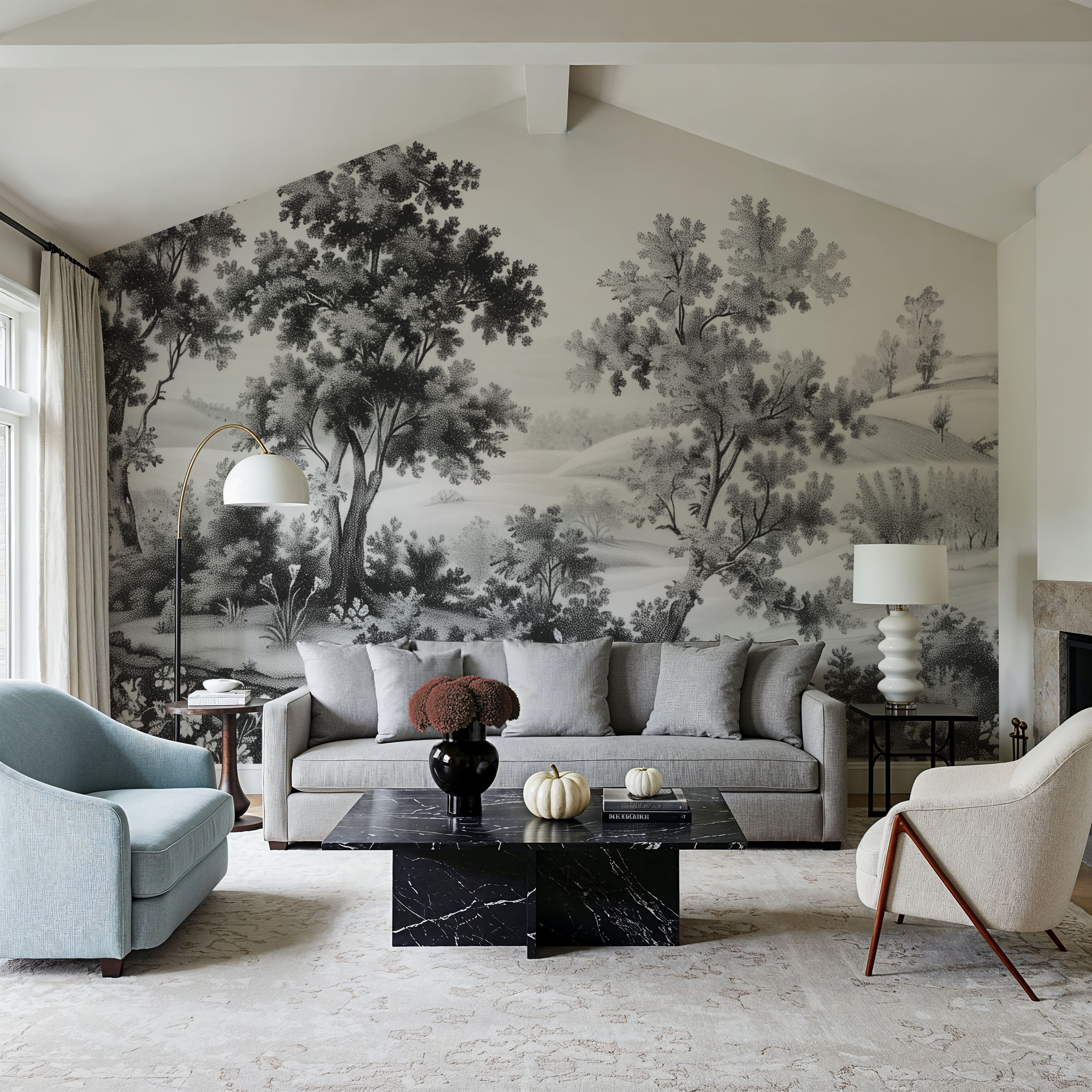 Pastoral Toile, Black & White