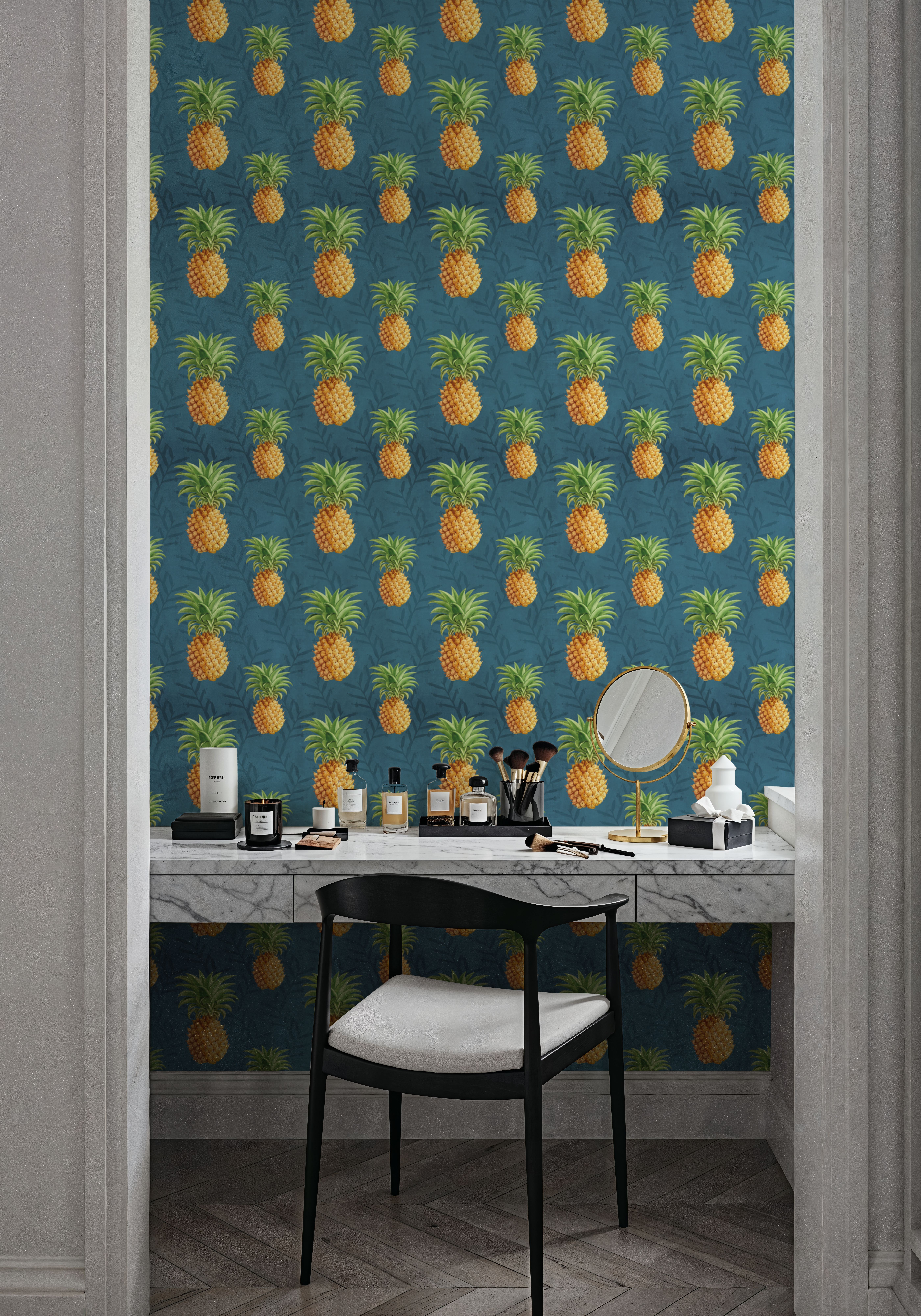 Pineapple Paradise Blue, Behang