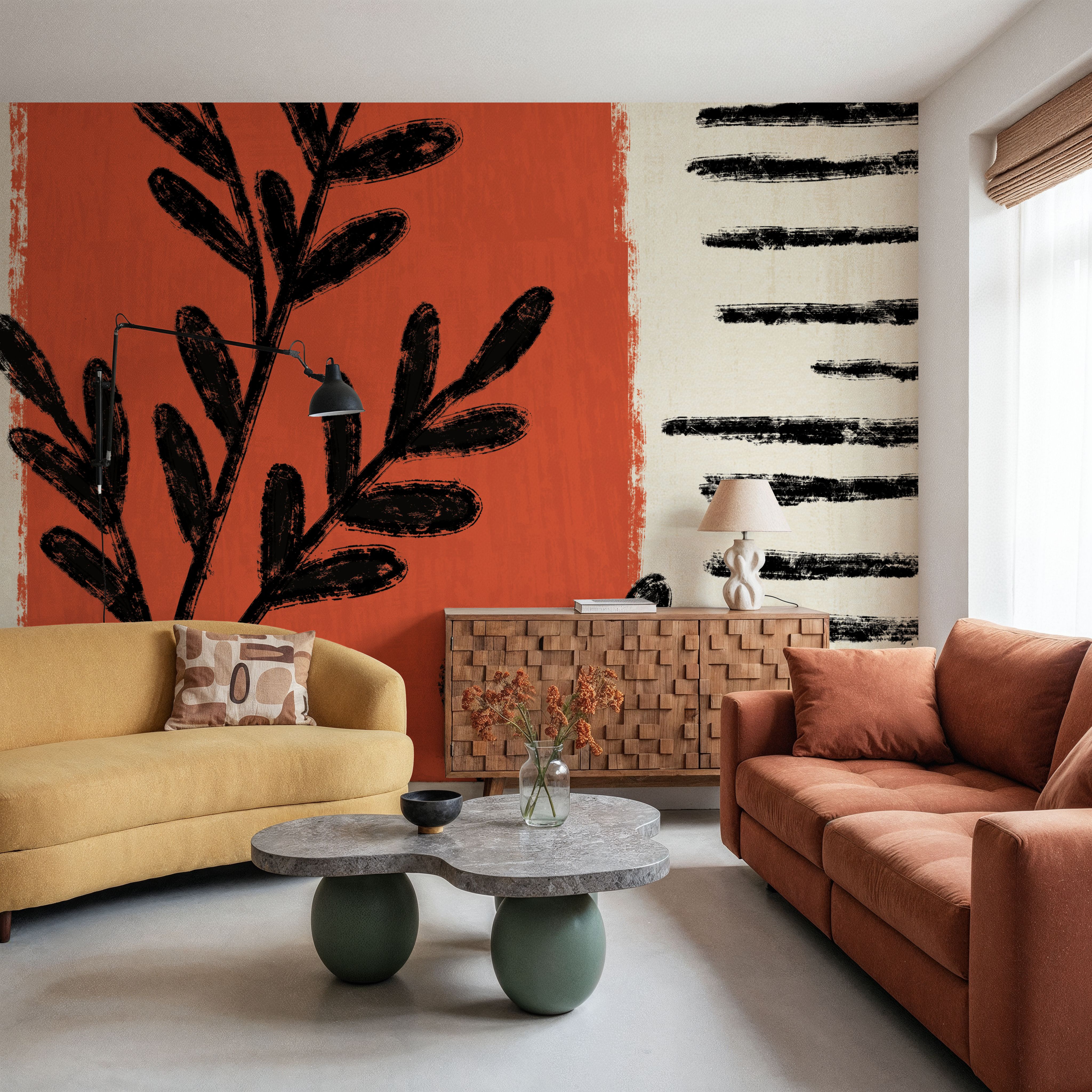 Wall Mural - Geometric Flora II - Abstract Contemporary mural wallpaper - Bedroom - Wallism US - Premium, Textured or Peel & Stick