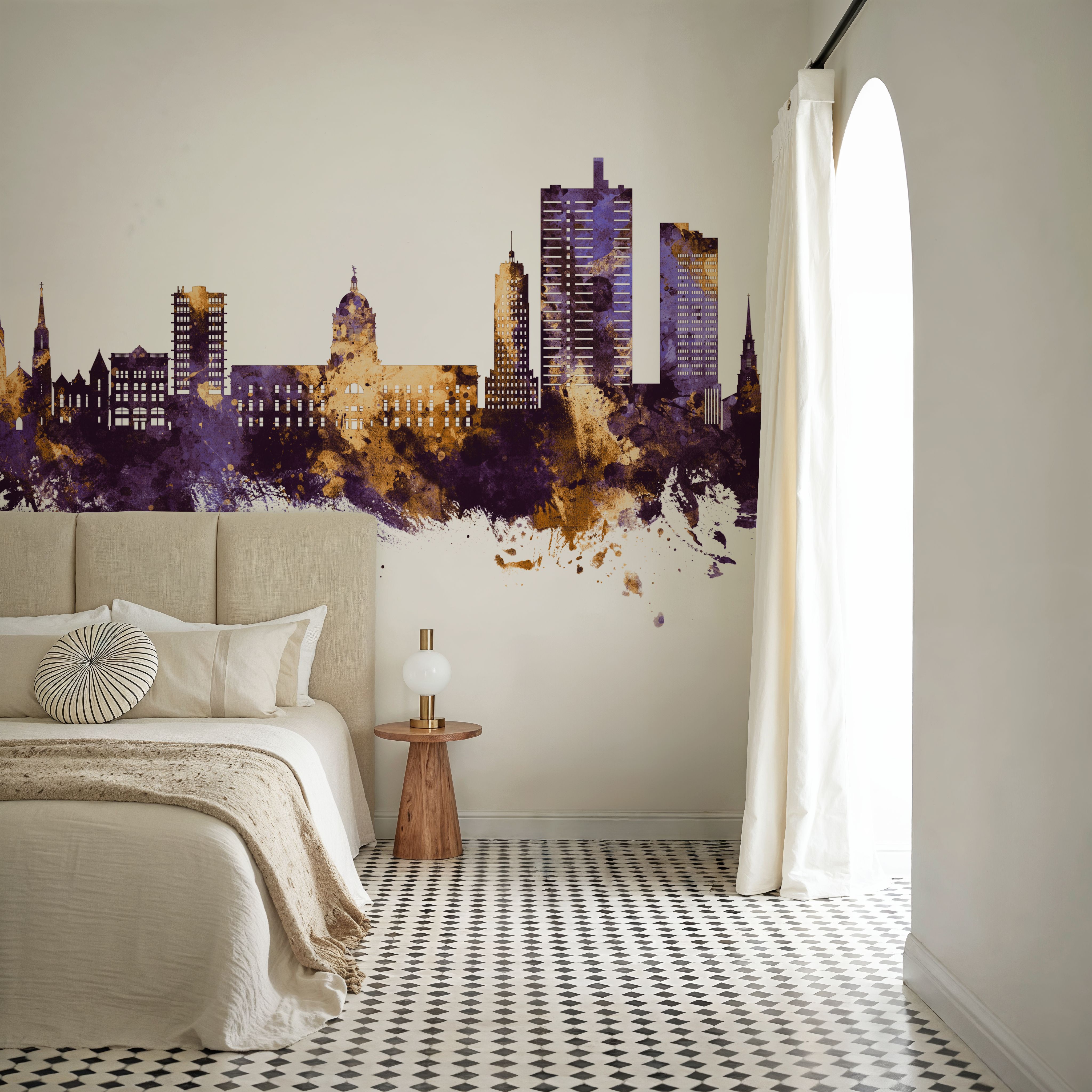 Fort Wayne Indiana Skyline Purple & Gold