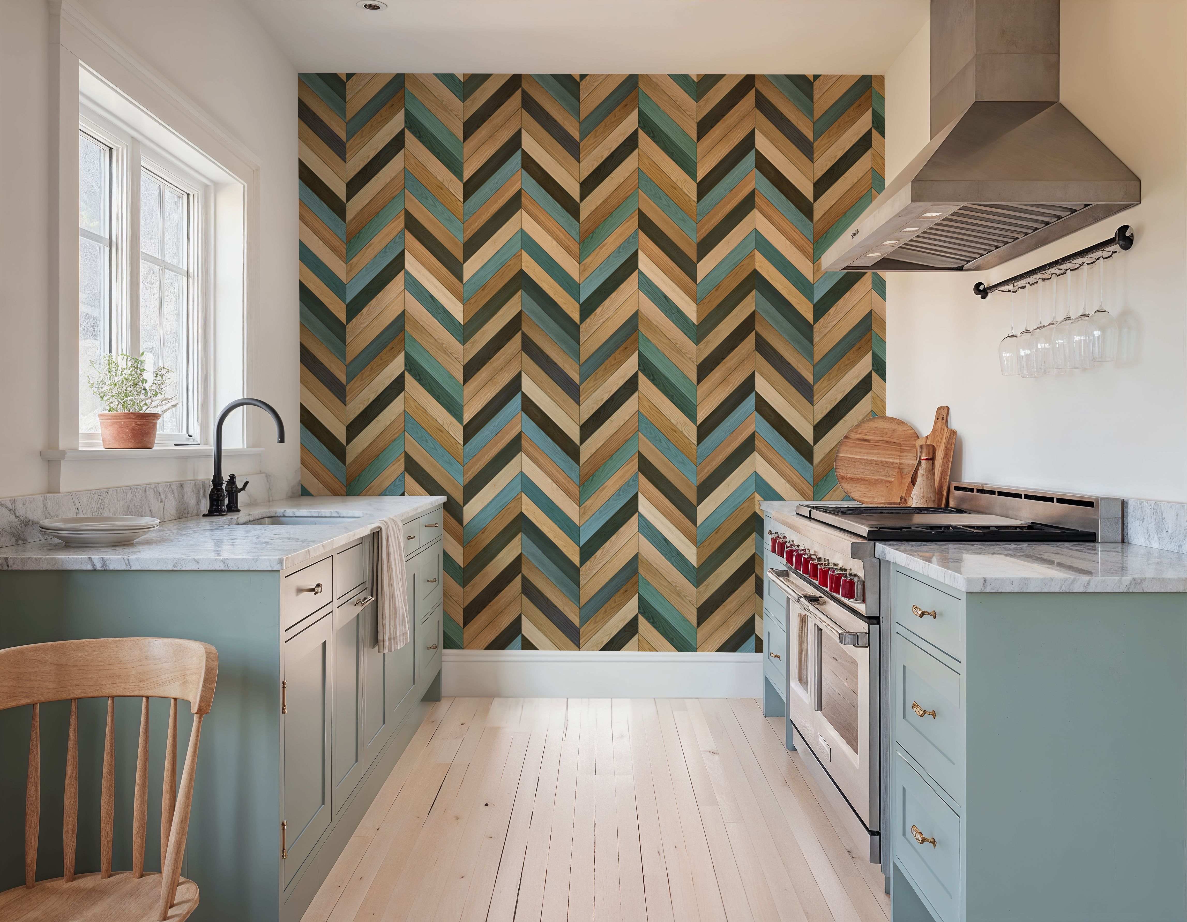 Chevron Wood, Teal