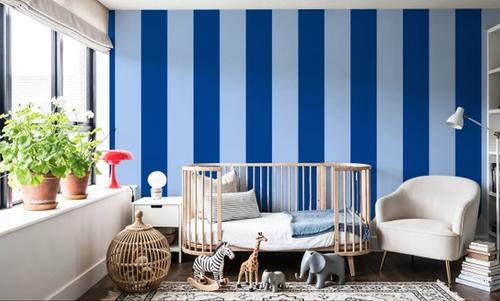 Scalloped Circus Stripes, Blue on Blue