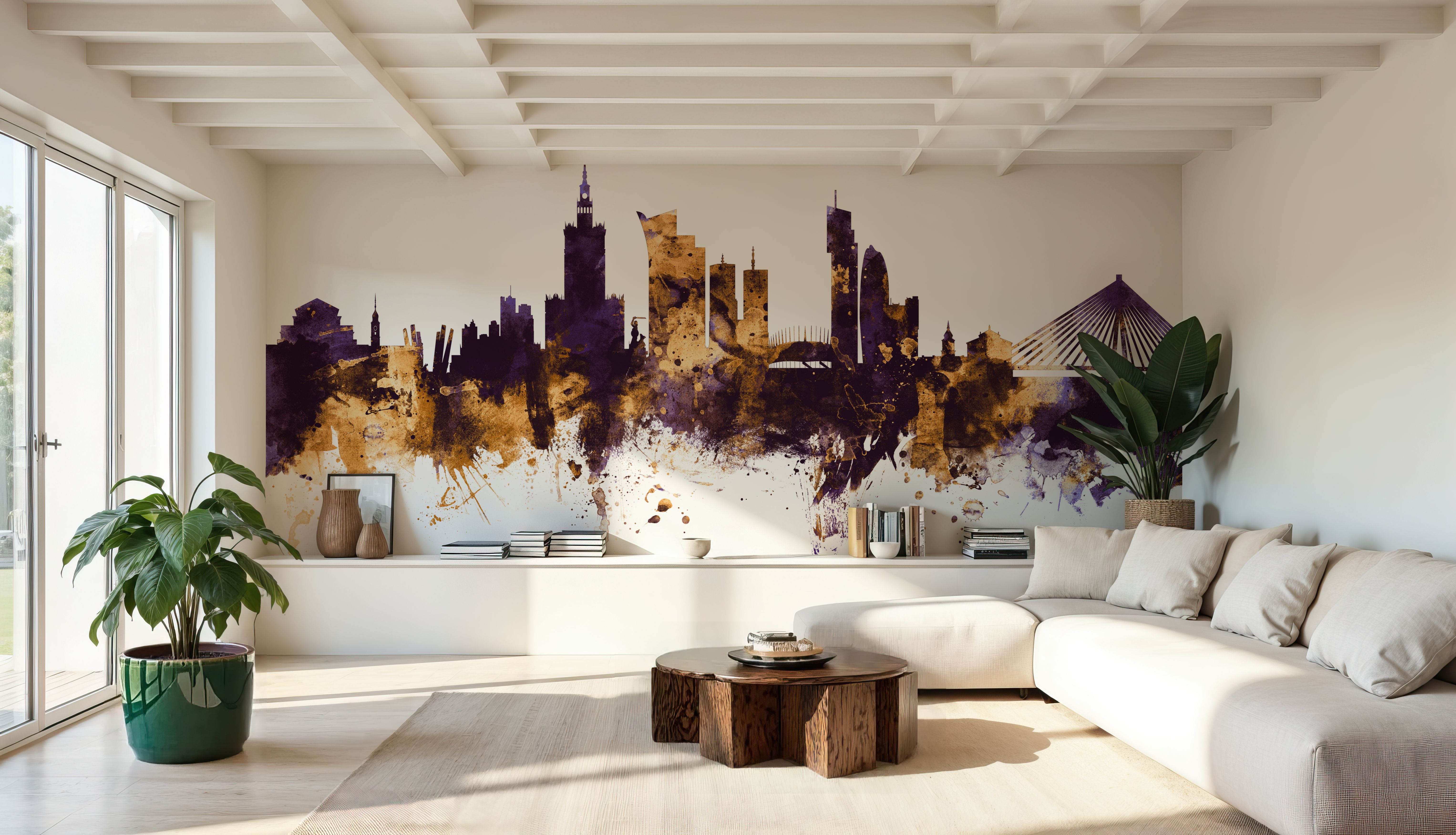 Warsaw Poland Skyline Purple & Gold