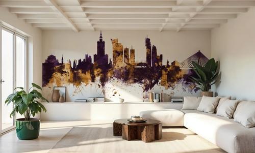Warsaw Poland Skyline Purple & Gold